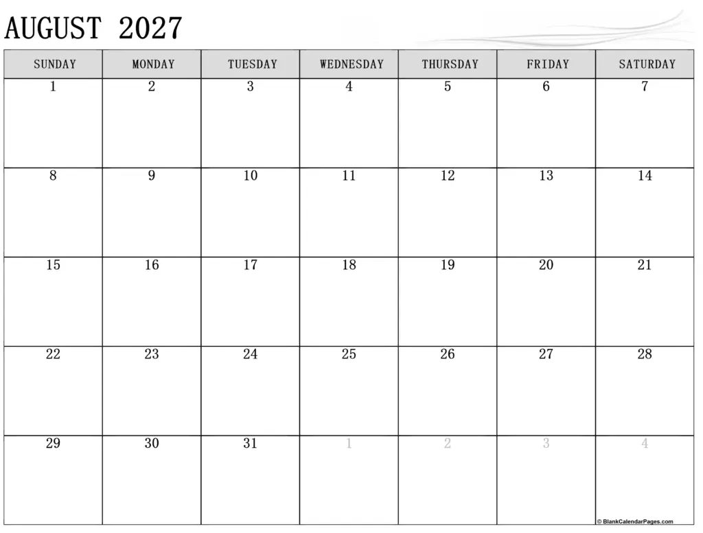 August 2027 Calendar