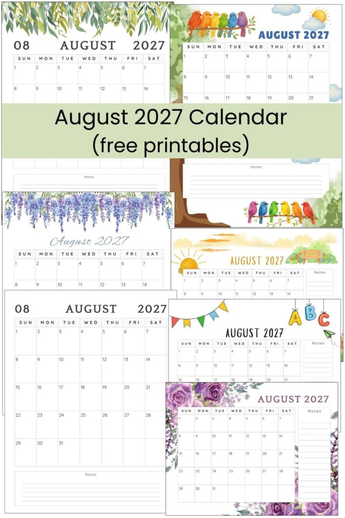 August 2027 Calendar Free Printable