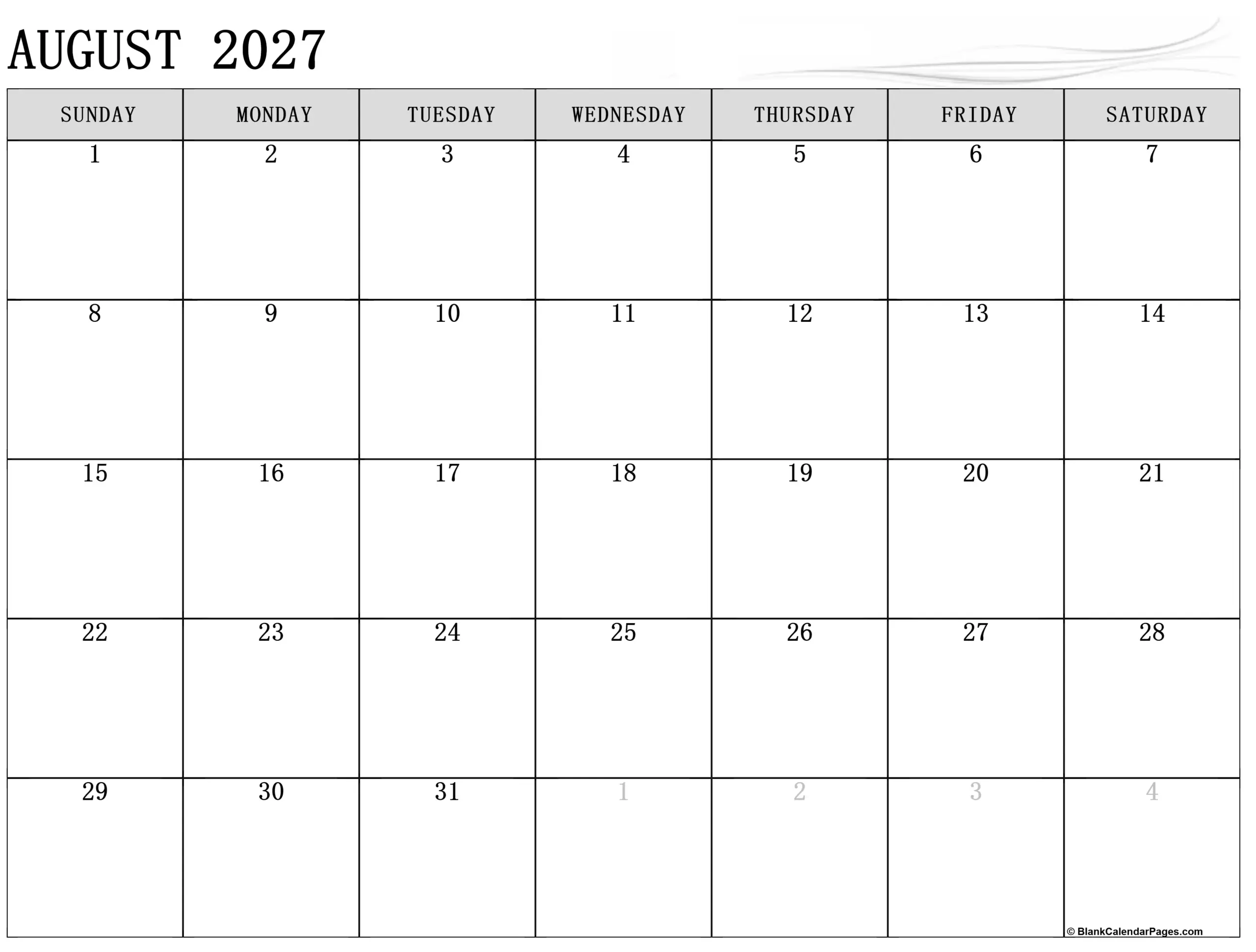 August 2027 Calendar