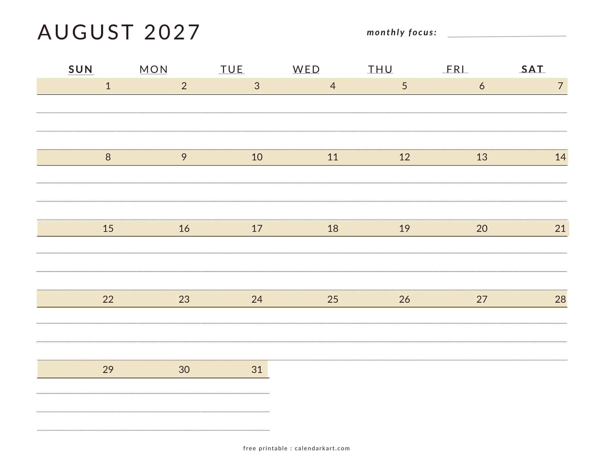 August 2027 Calendar Templates Free Printable Pdfs August 2027 Calendar Templates Free Printable Pdfs