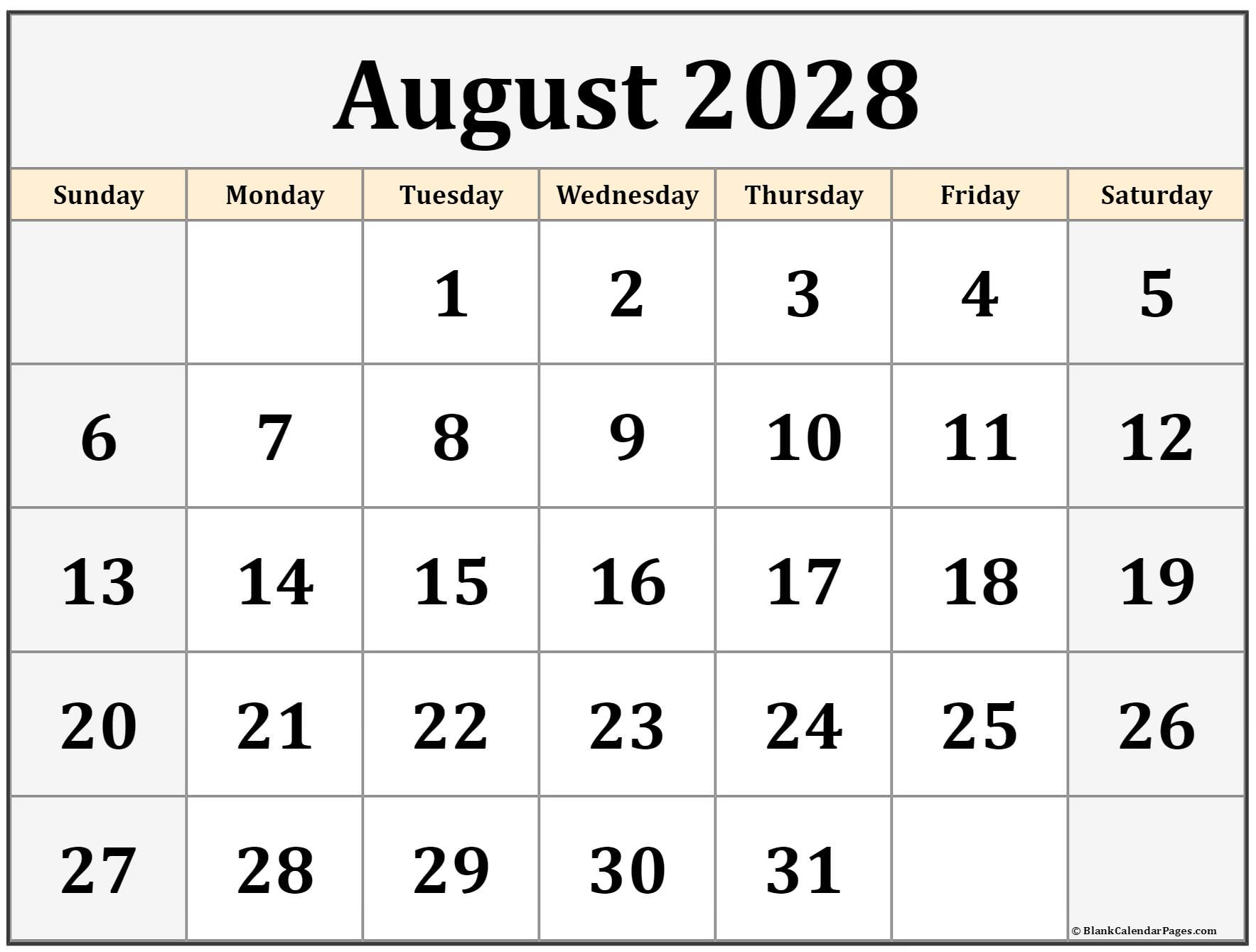 August 2028 Calendar