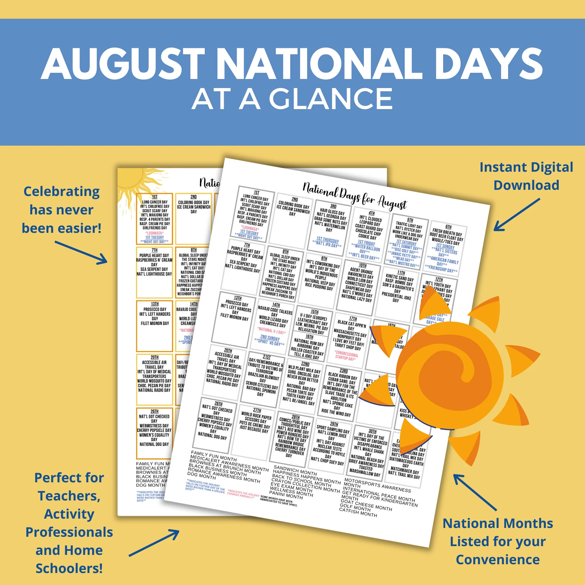 August National Day Calendar Printable