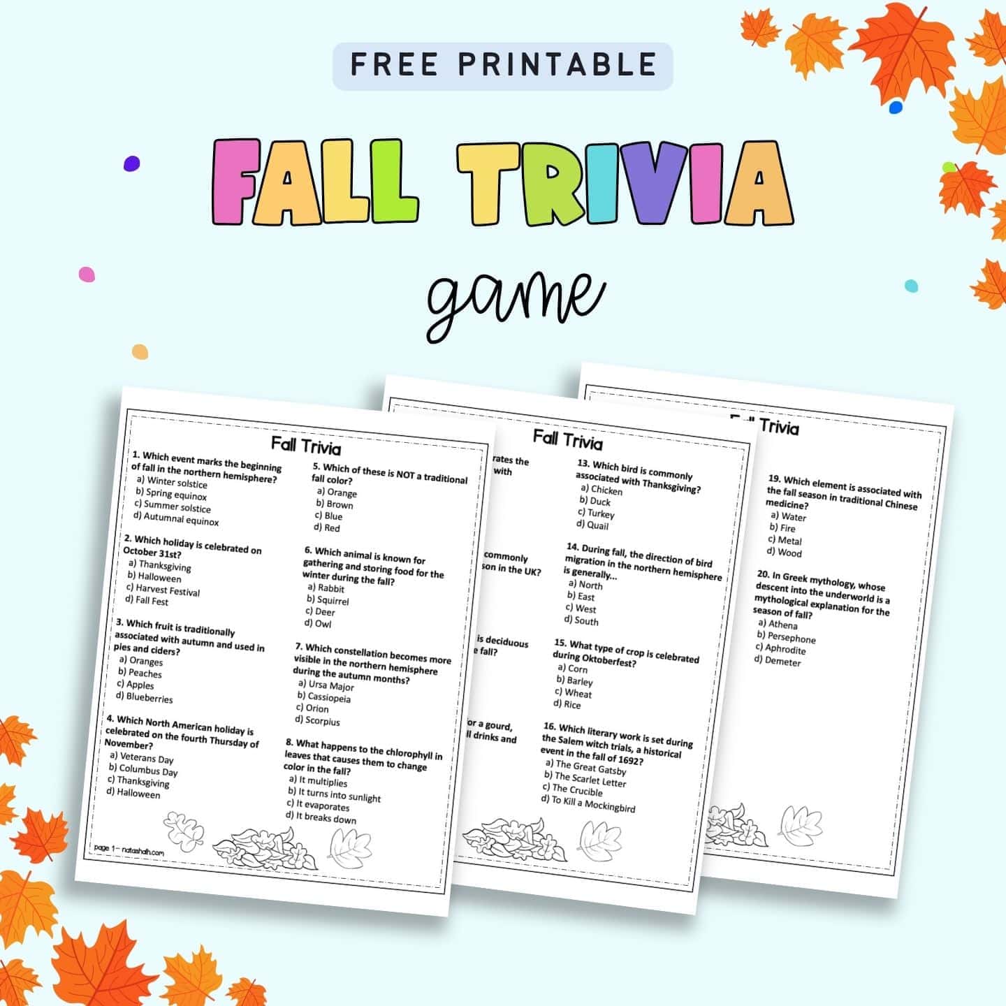 Autumn Trivia For Seniors Printable