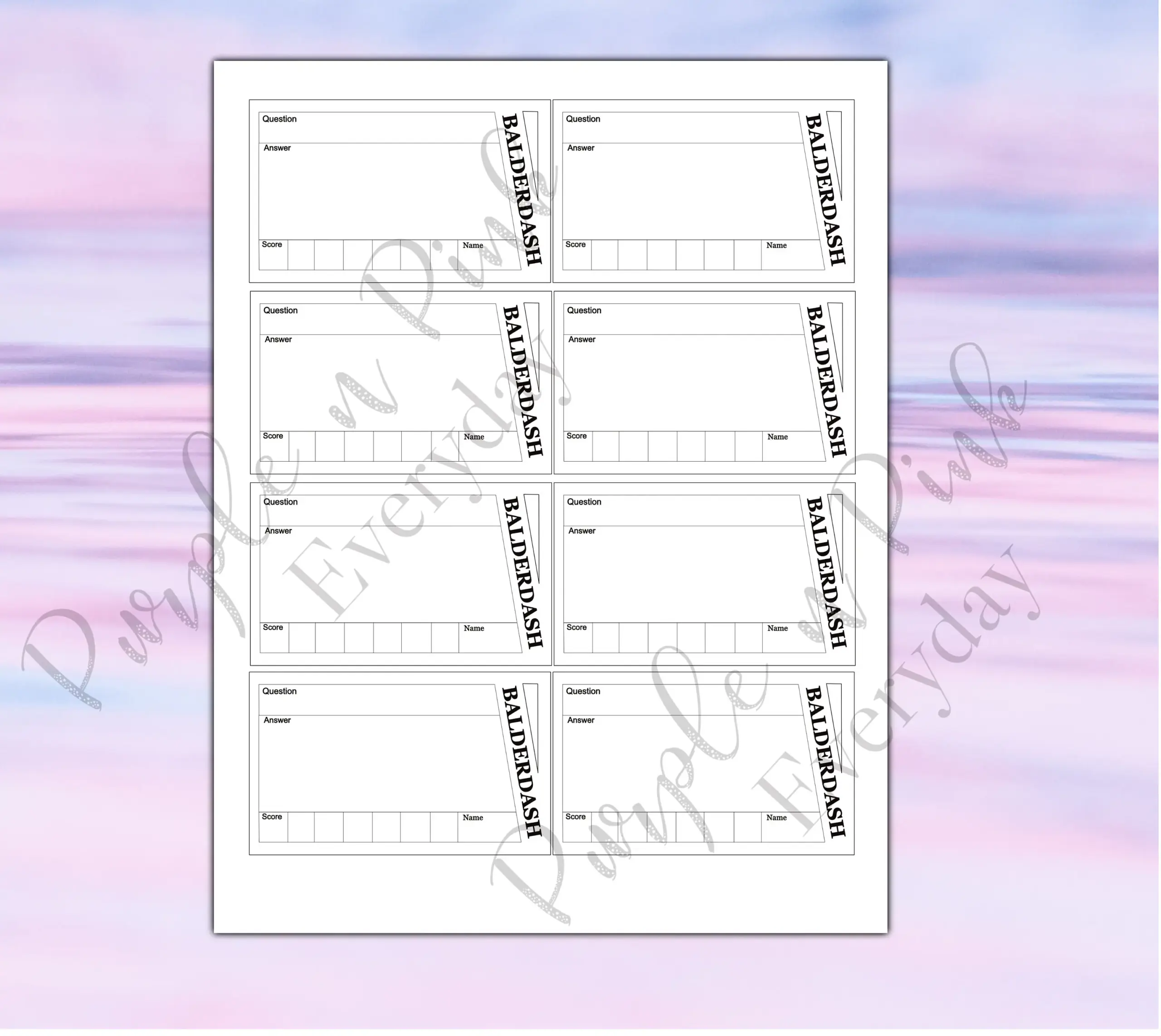 Balderdash Score Cards Printable