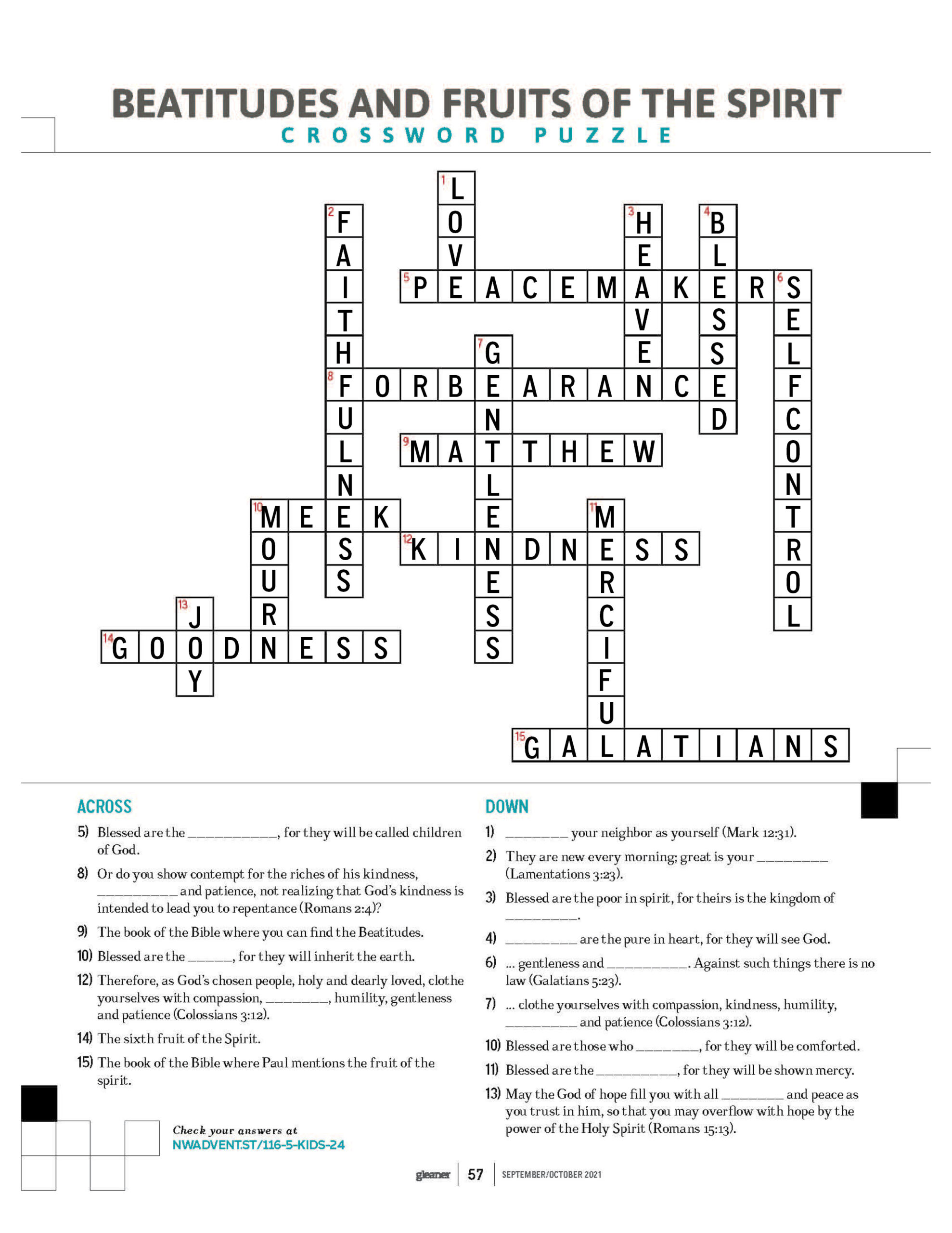 Beatitudes And Fruits Spirit Crossword Puzzle Just Kids