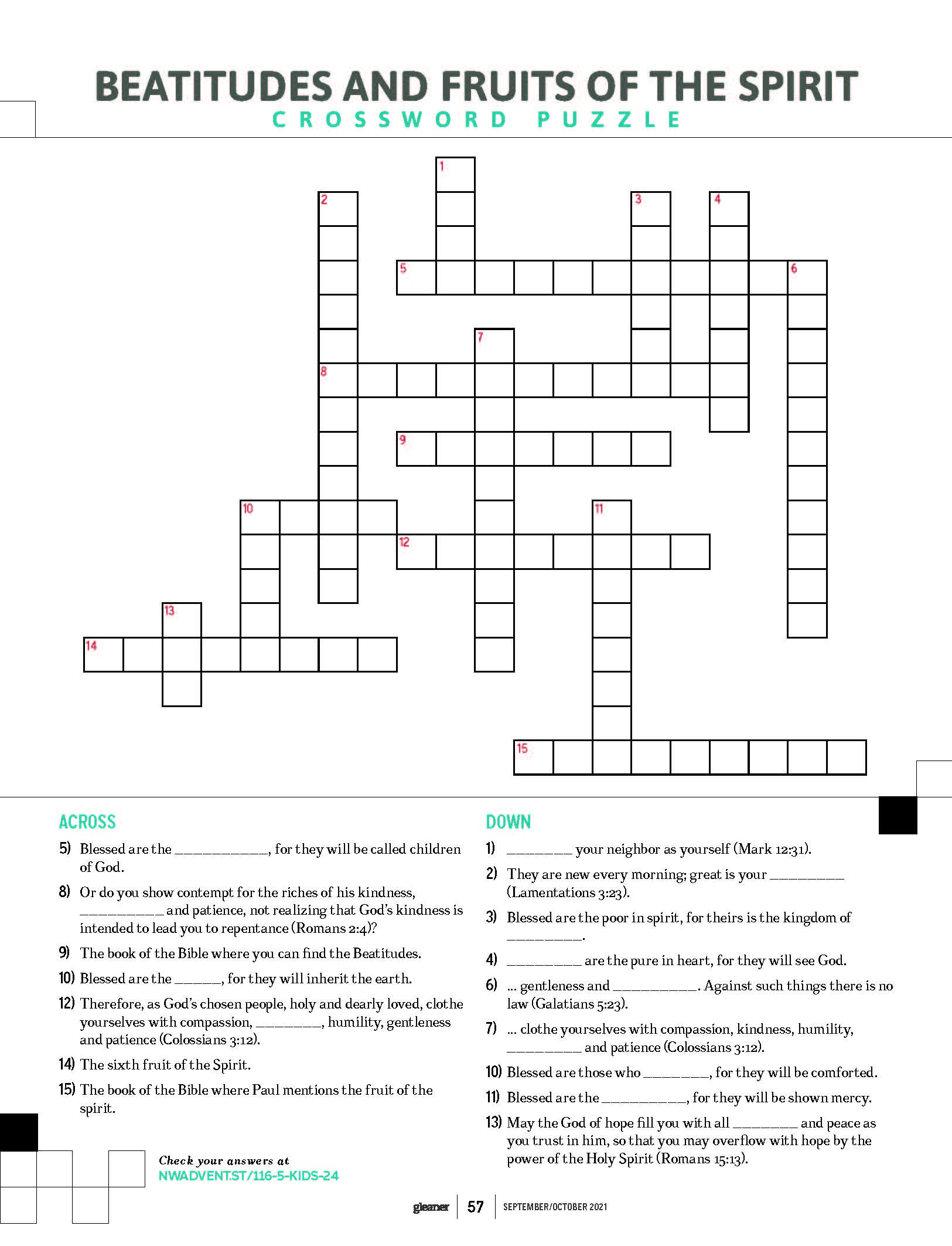 Beatitudes And Fruits Spirit Crossword Puzzle Just Kids