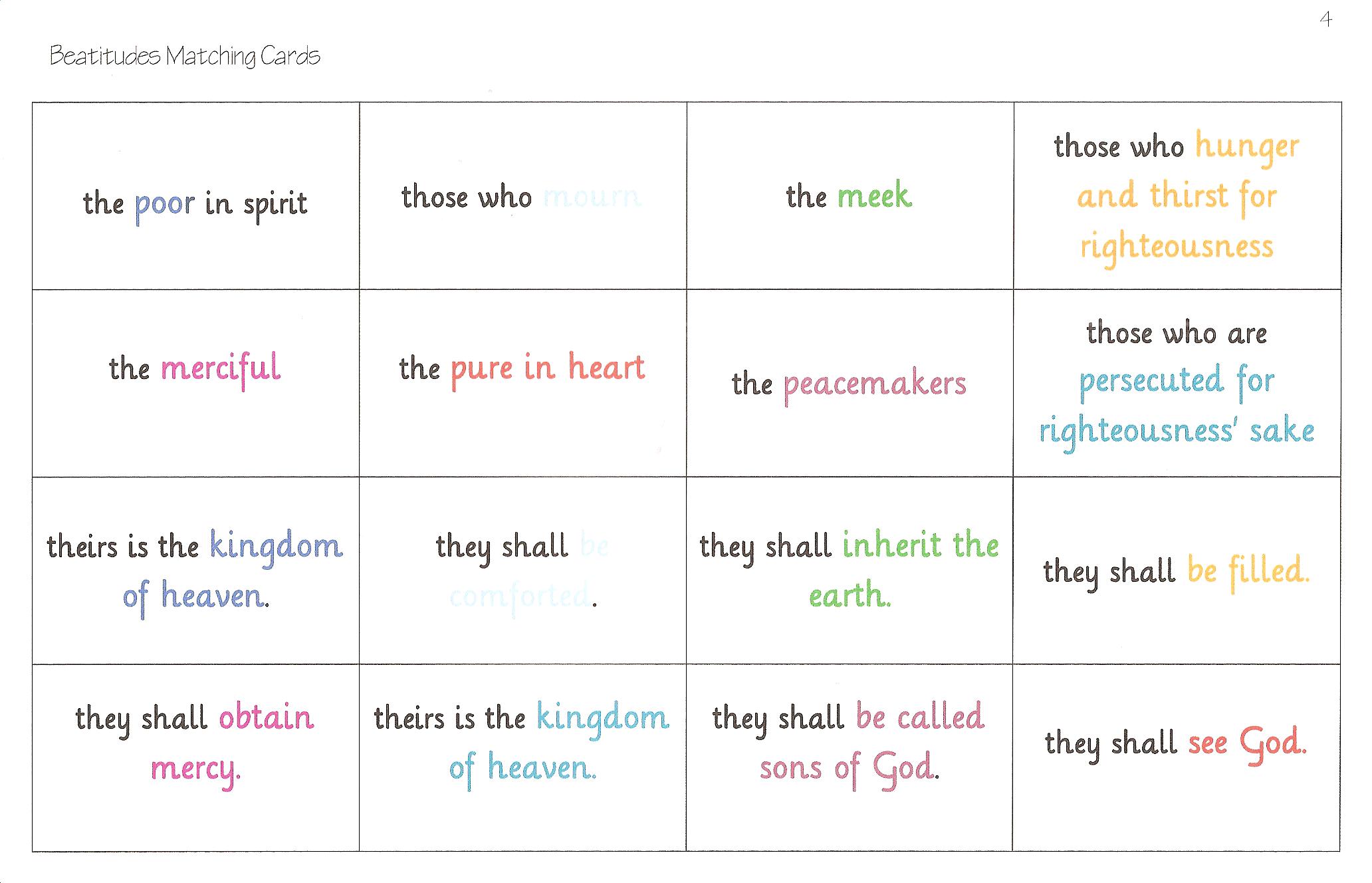 Beatitudes Copywork Pages