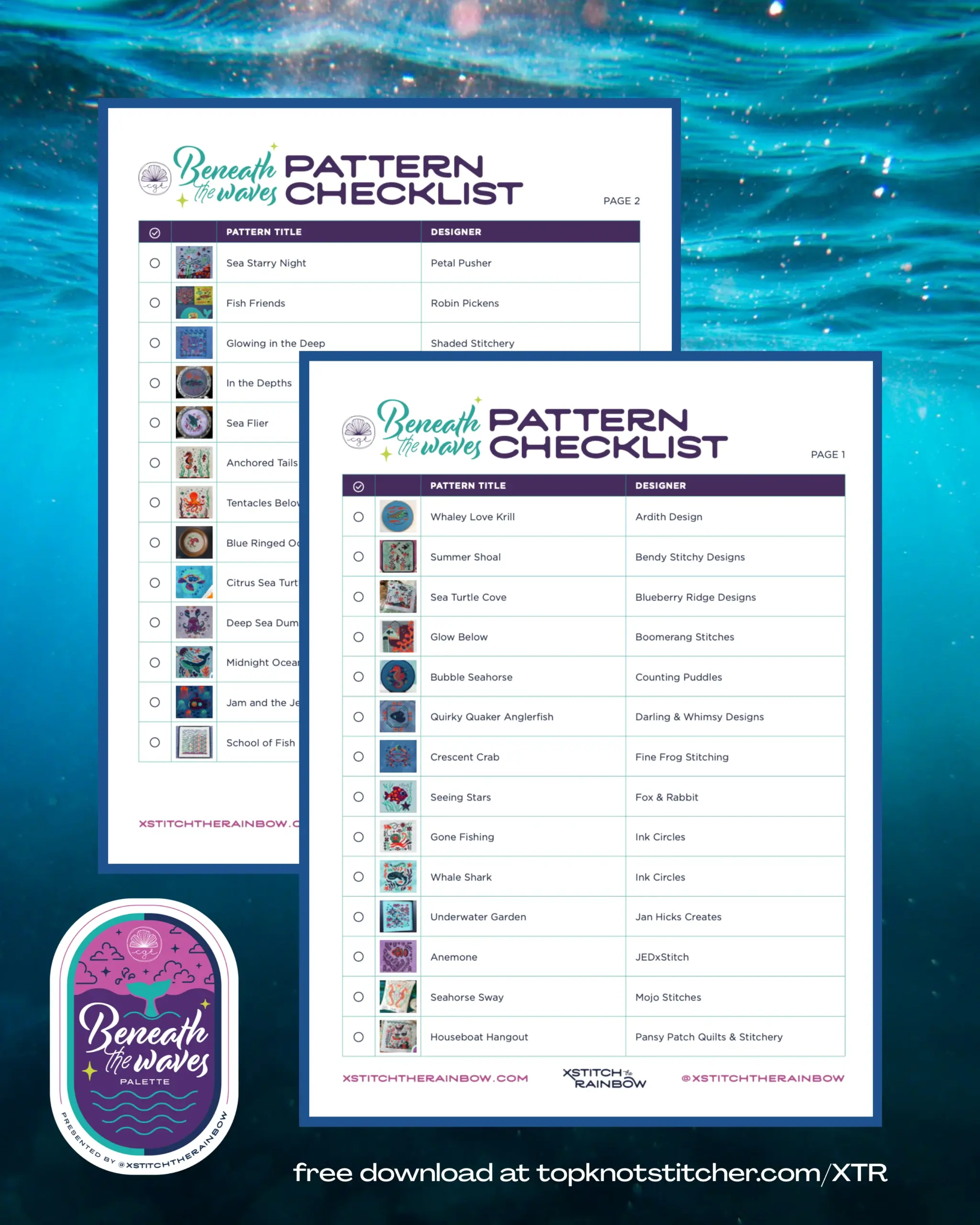 Beneath The Waves Pattern Checklist Freebie Pdf Xstitch The Rainbow
