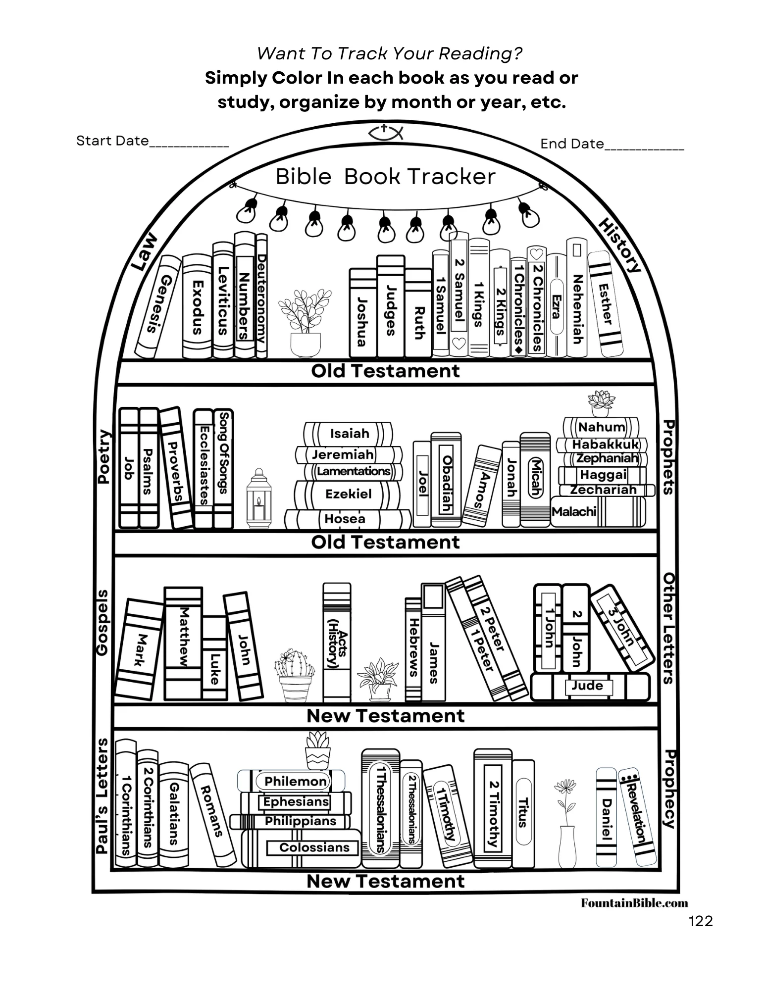 Bible Book Reading Printable Digital Tracker Coloring Page