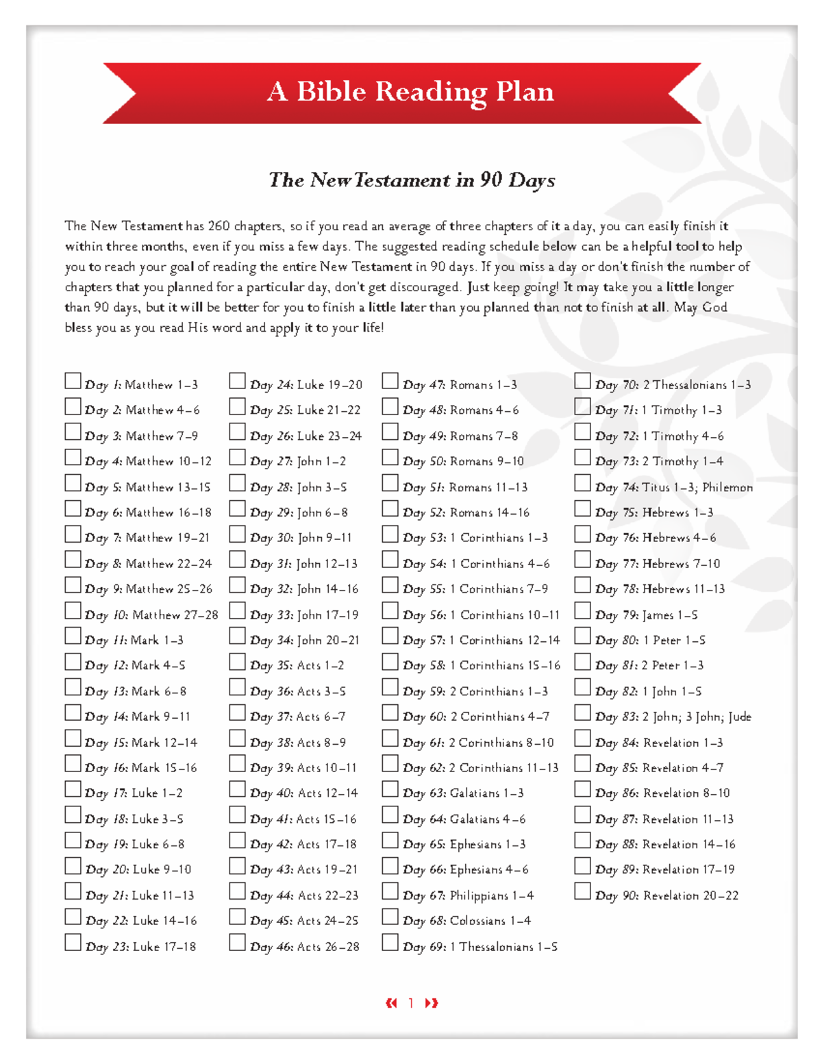 Bible Reading Plan Complete The Bible In One Year 11344 Pdl