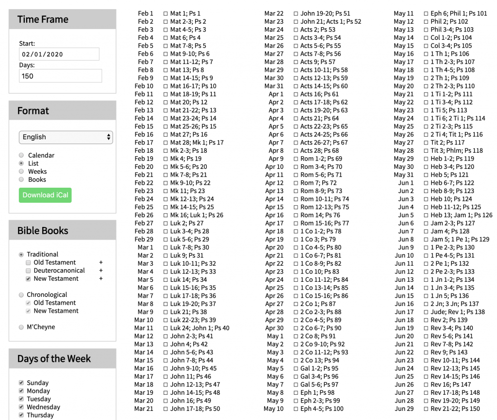 Bible Reading Plan Generator Bible Reading Plan Generator