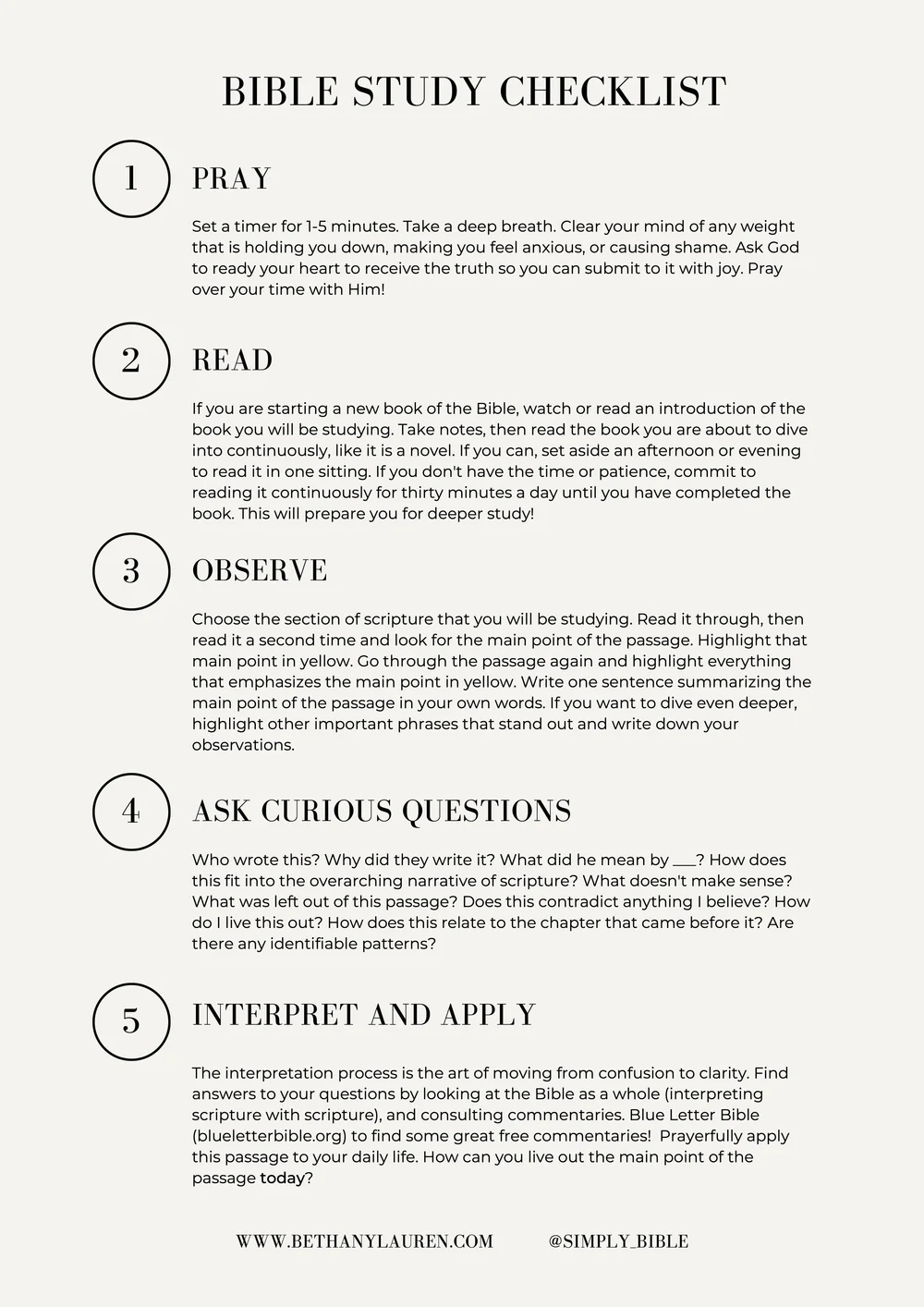 Bible Study Checklist Free Pdf Digital Download