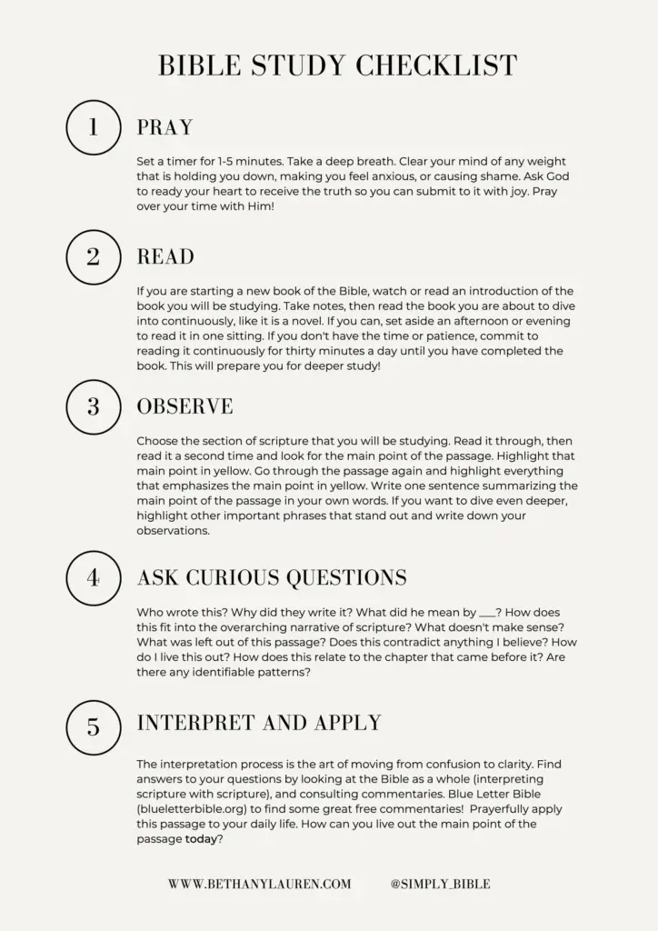 Bible Study Checklist Free Pdf Digital Download