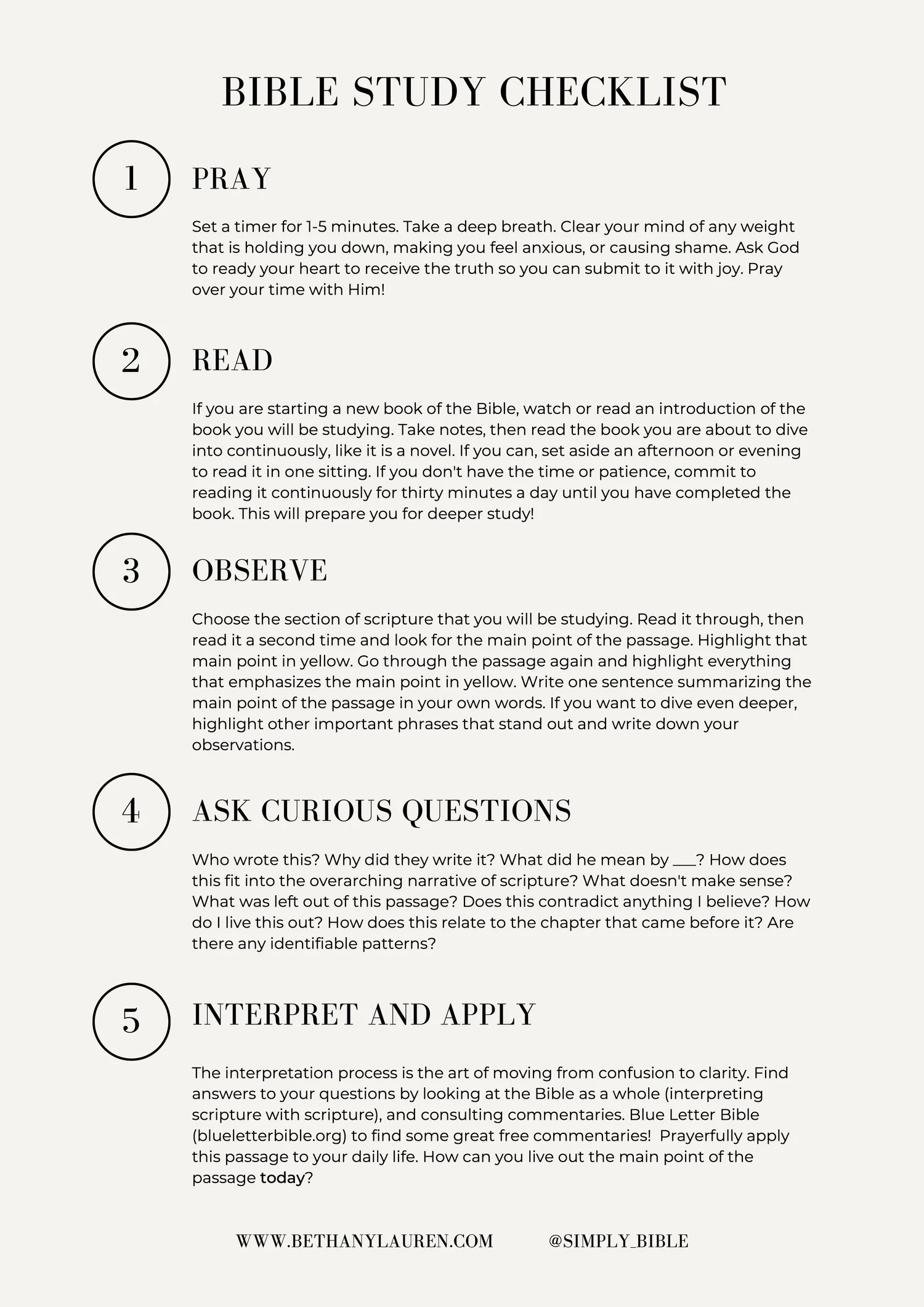 Bible Study Checklist Free Pdf Digital Download