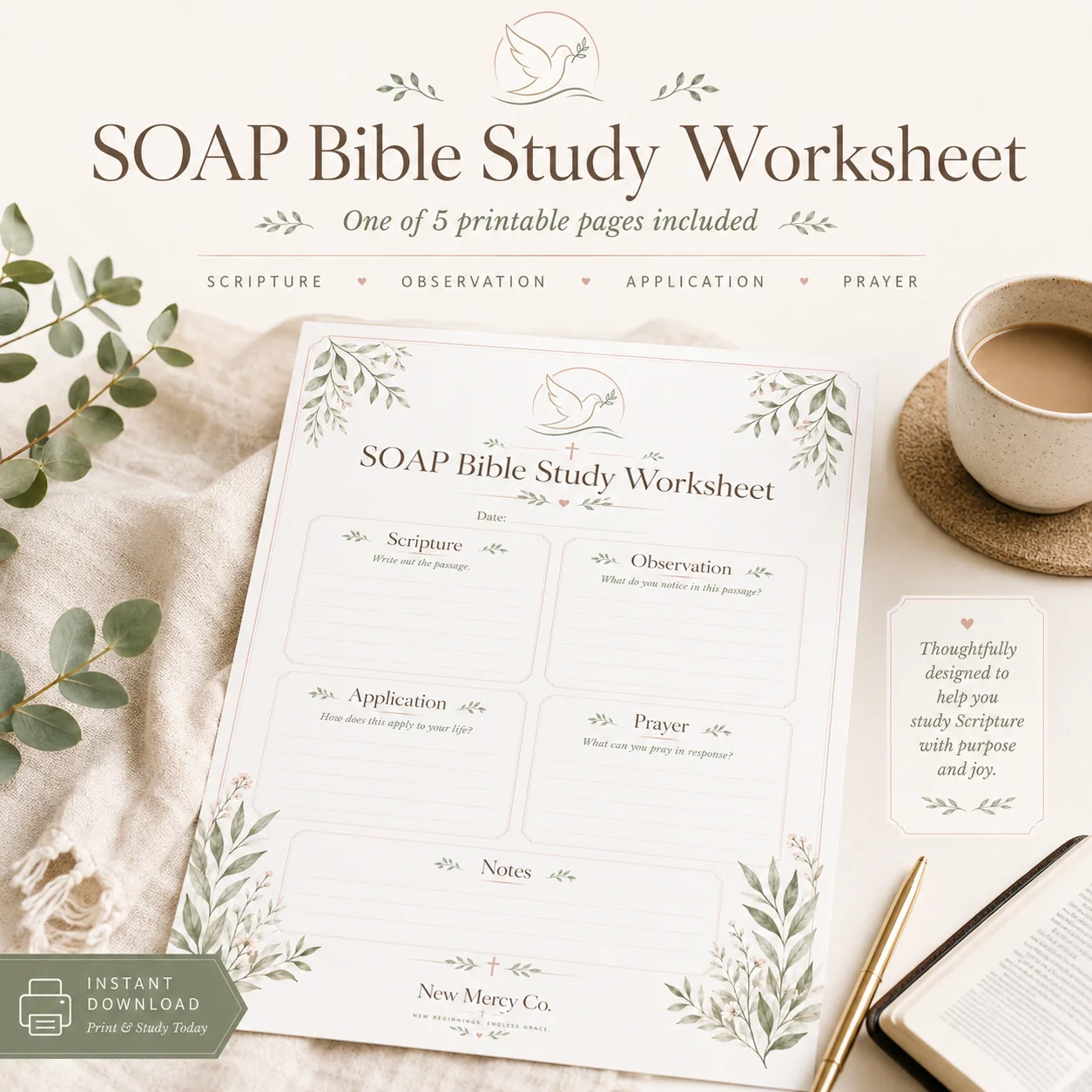 Bible Study Worksheets Printable Bundle Faith Based Digital Download