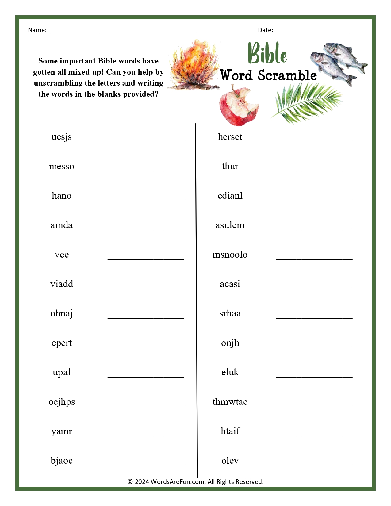 Bible Word Scramble Bible Word Scramble
