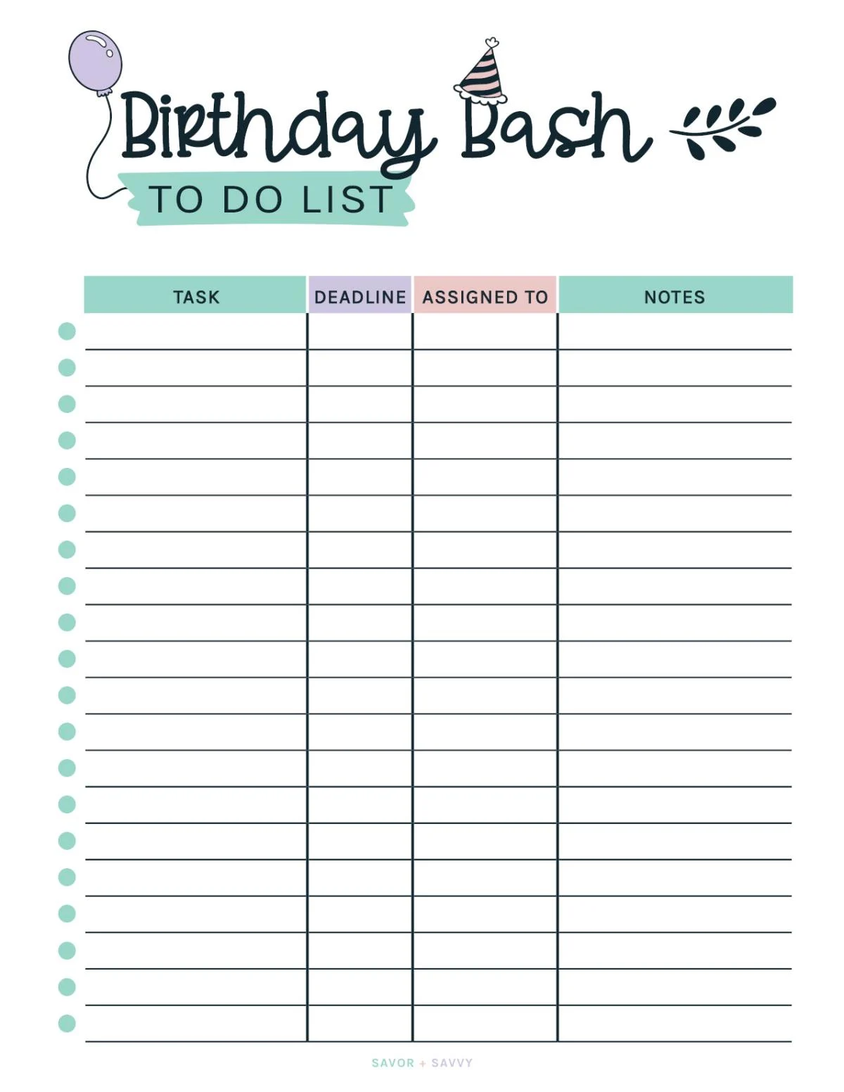 Birthday Bash Organizer Party Planning Printables Guide