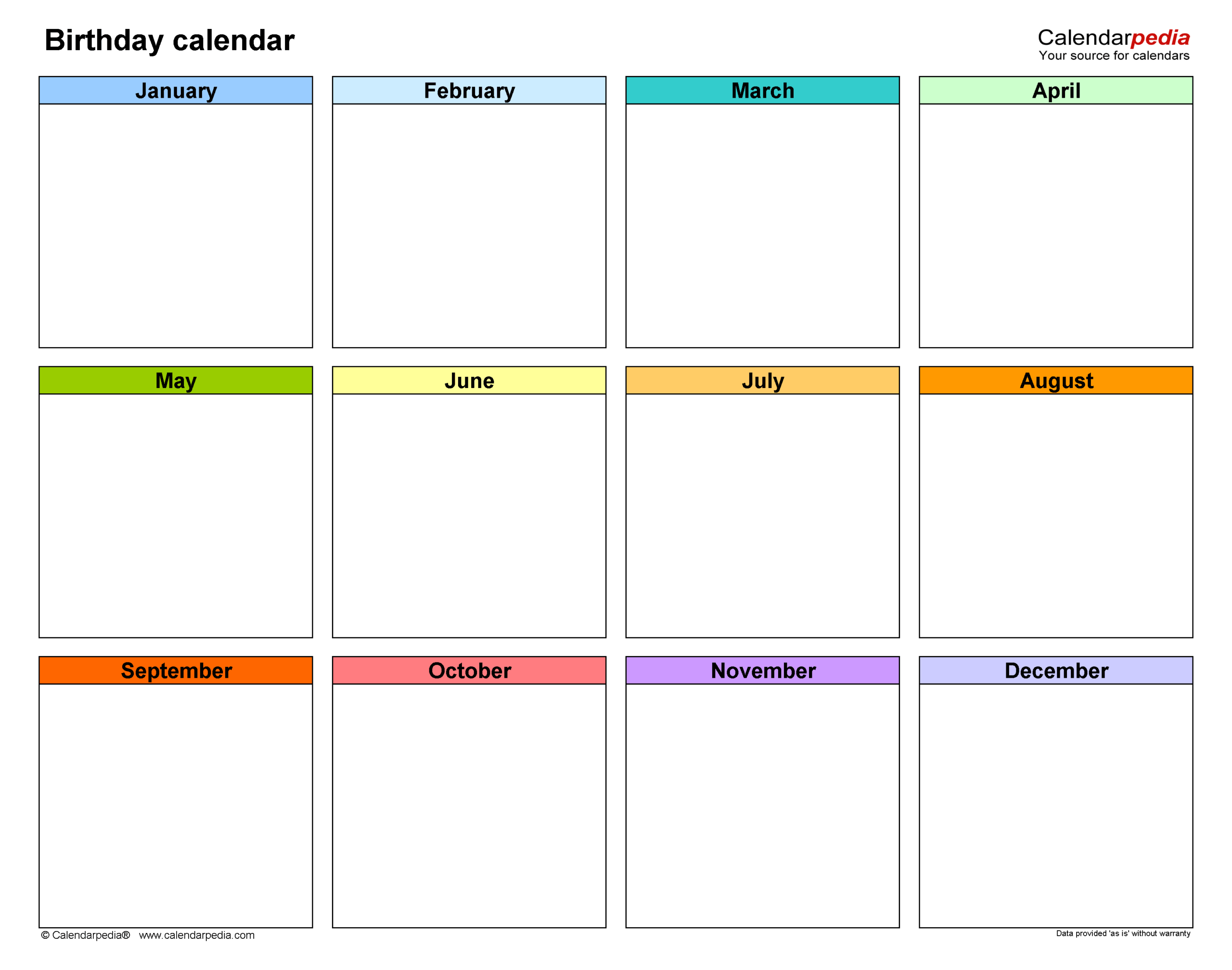 Birthday Calendar Pdf Templates