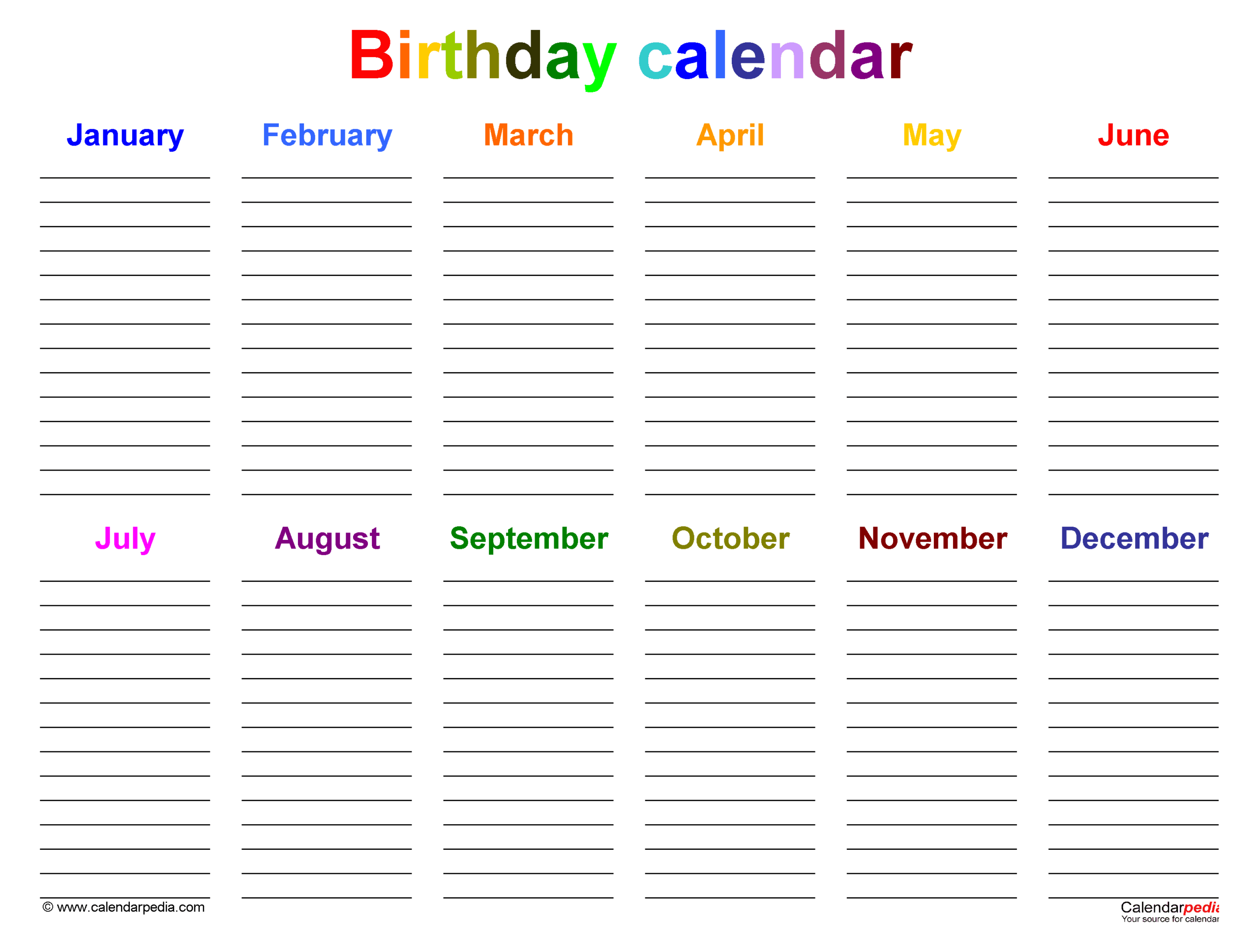 Birthday Calendar Pdf Templates