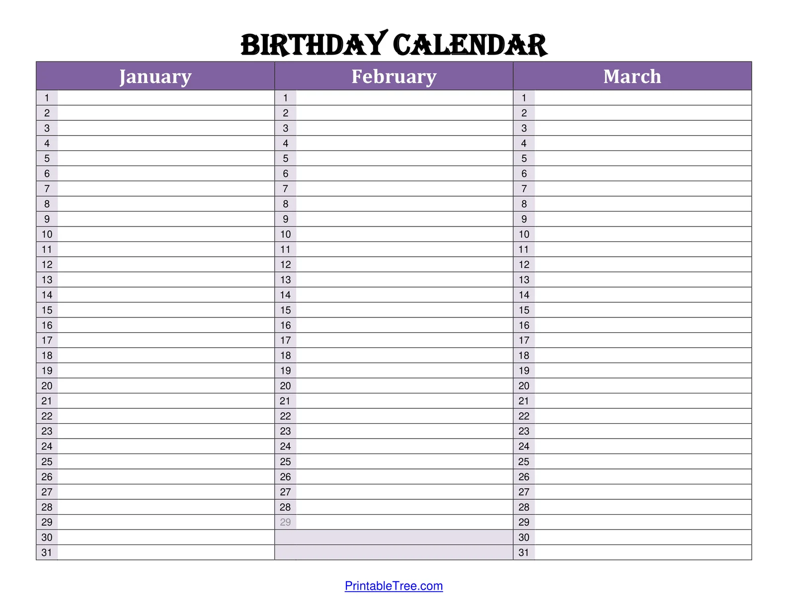 Birthday Calendar Printable Pdf Birthday Calendar Printable Pdf