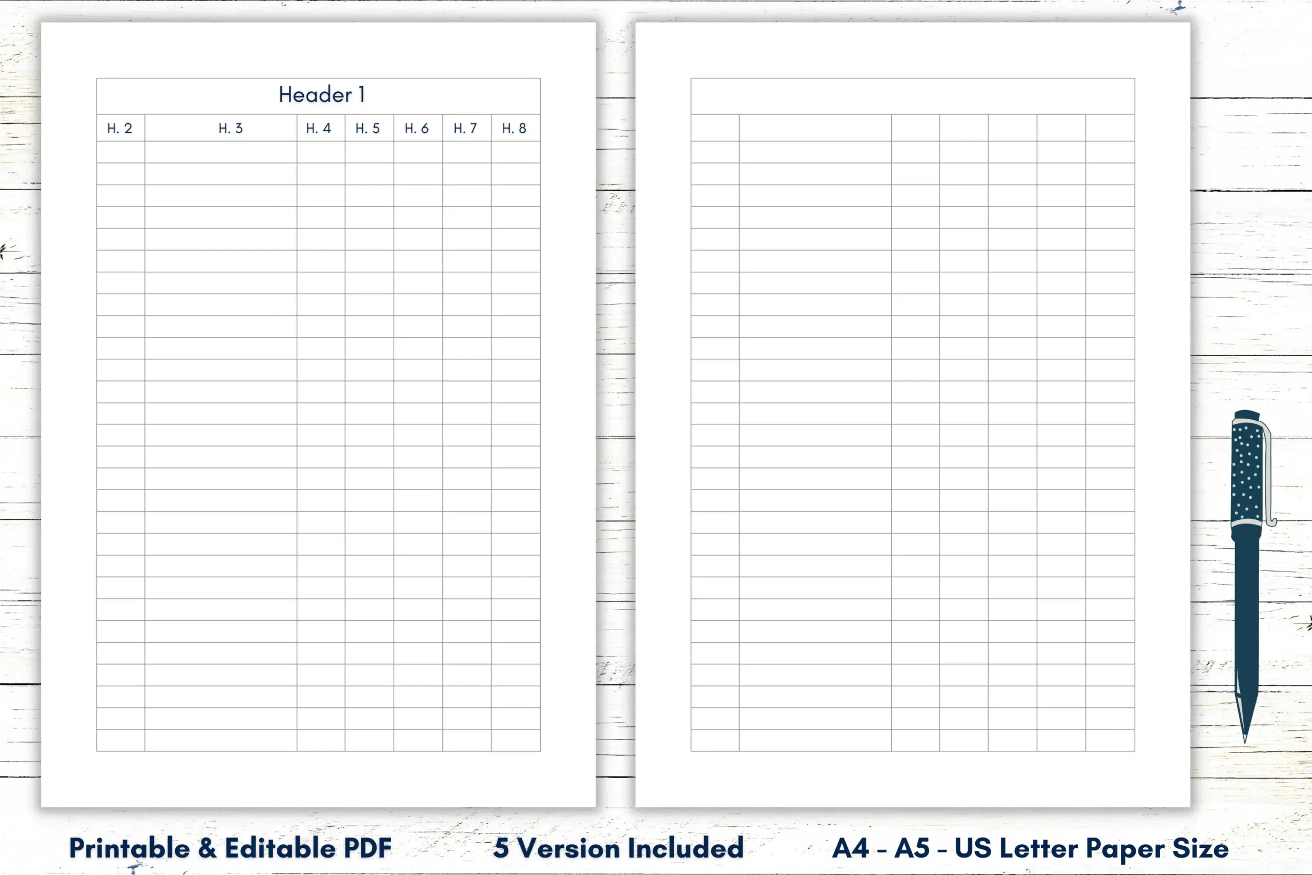 Blank Columns Chart Sheet Fillable Table