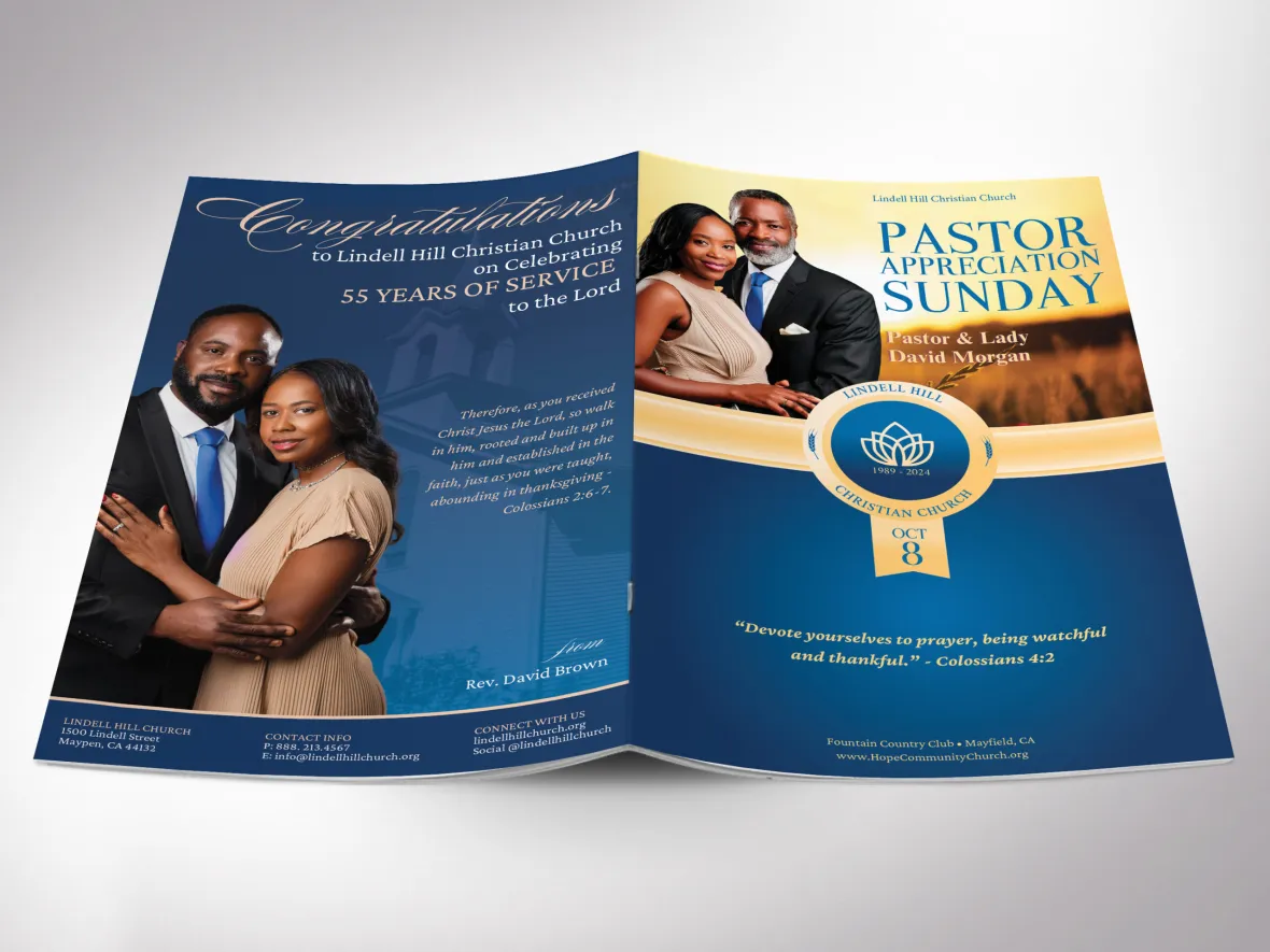 Blue Gold Pastor Anniversary Program Template