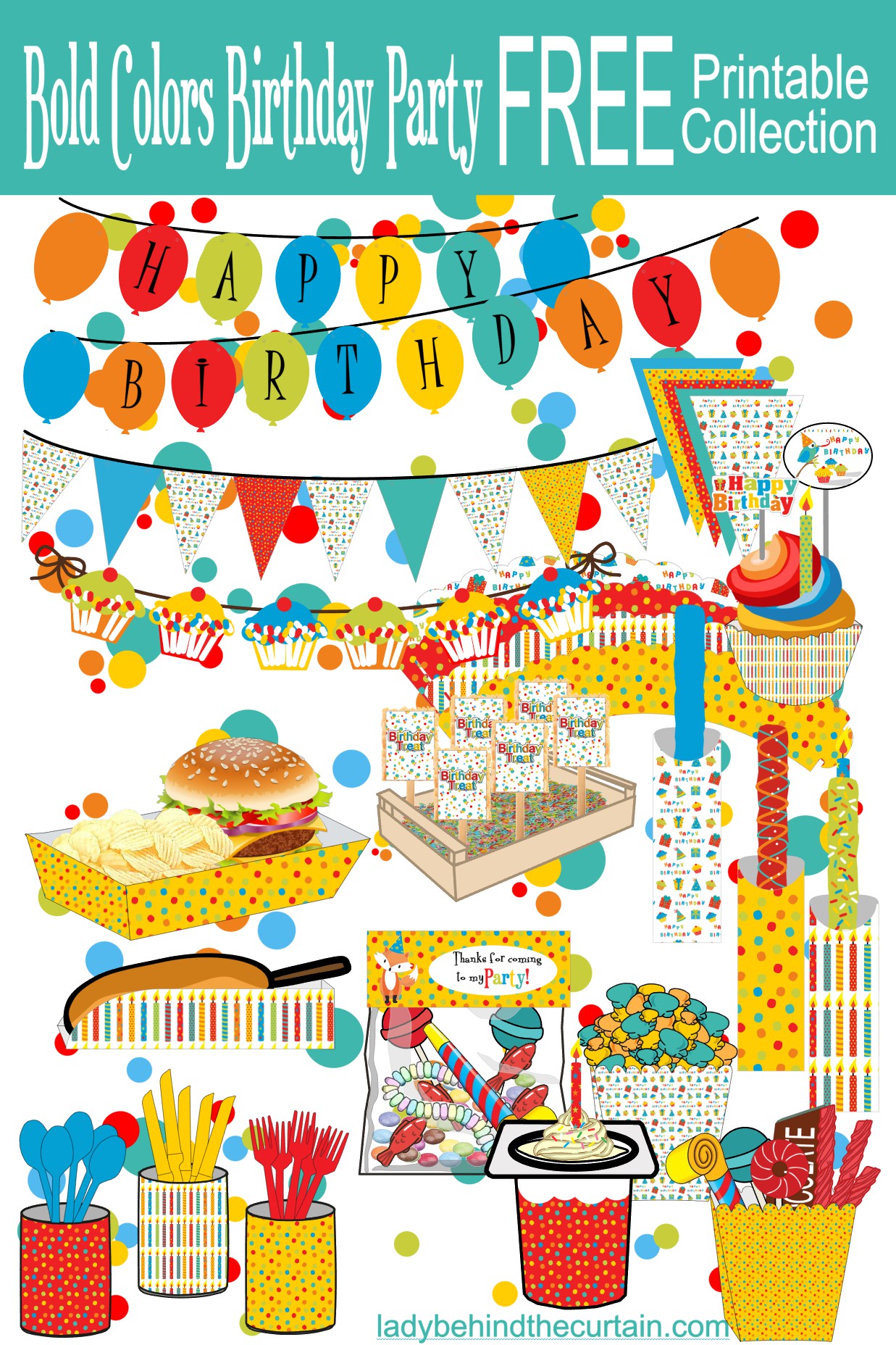 Bold Colors Kids Birthday Party Free Printable Collection