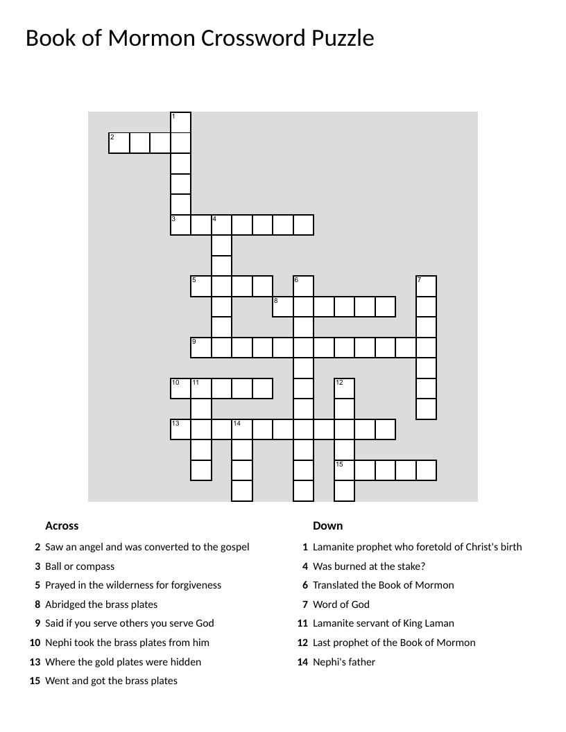 Book Of Mormon Crossword Puzzle 8