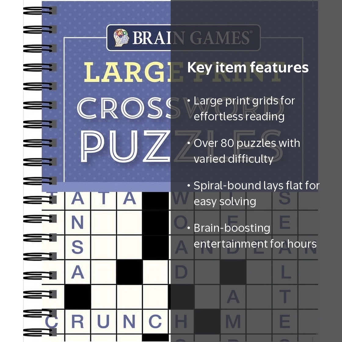Brain Games Large Print Brain Games Large Print Crossword Puzzles Purple Spiral Bound 9781640304581