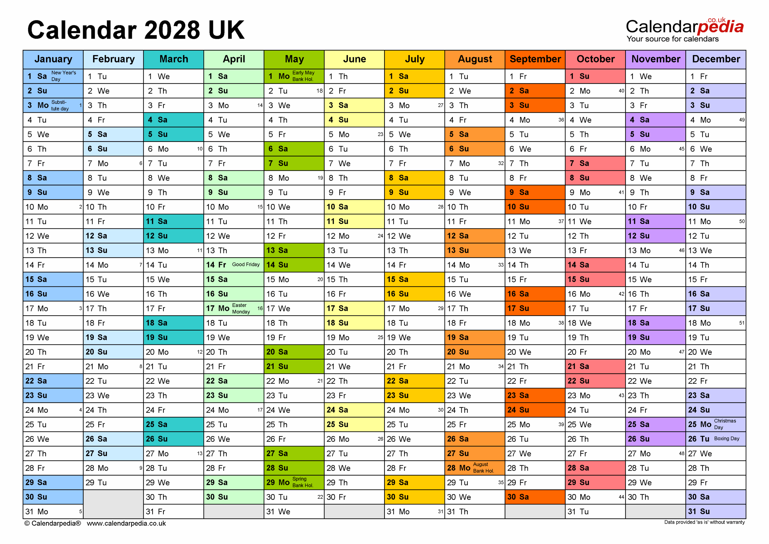 Calendar 2028 Pdf Templates