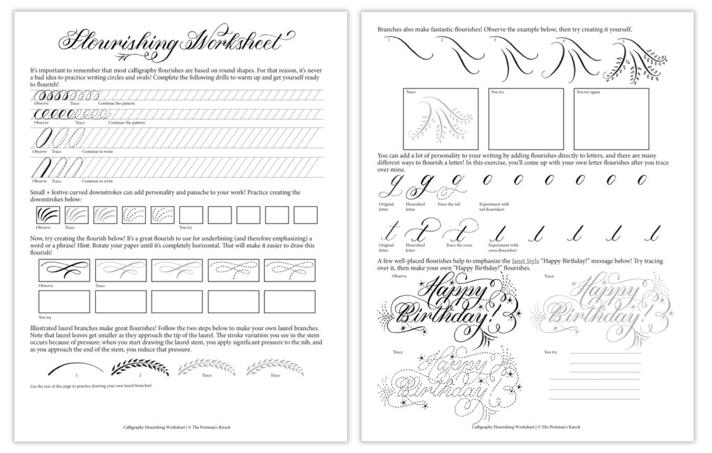 Calligraphy Flourishing For Beginners Free Worksheet
