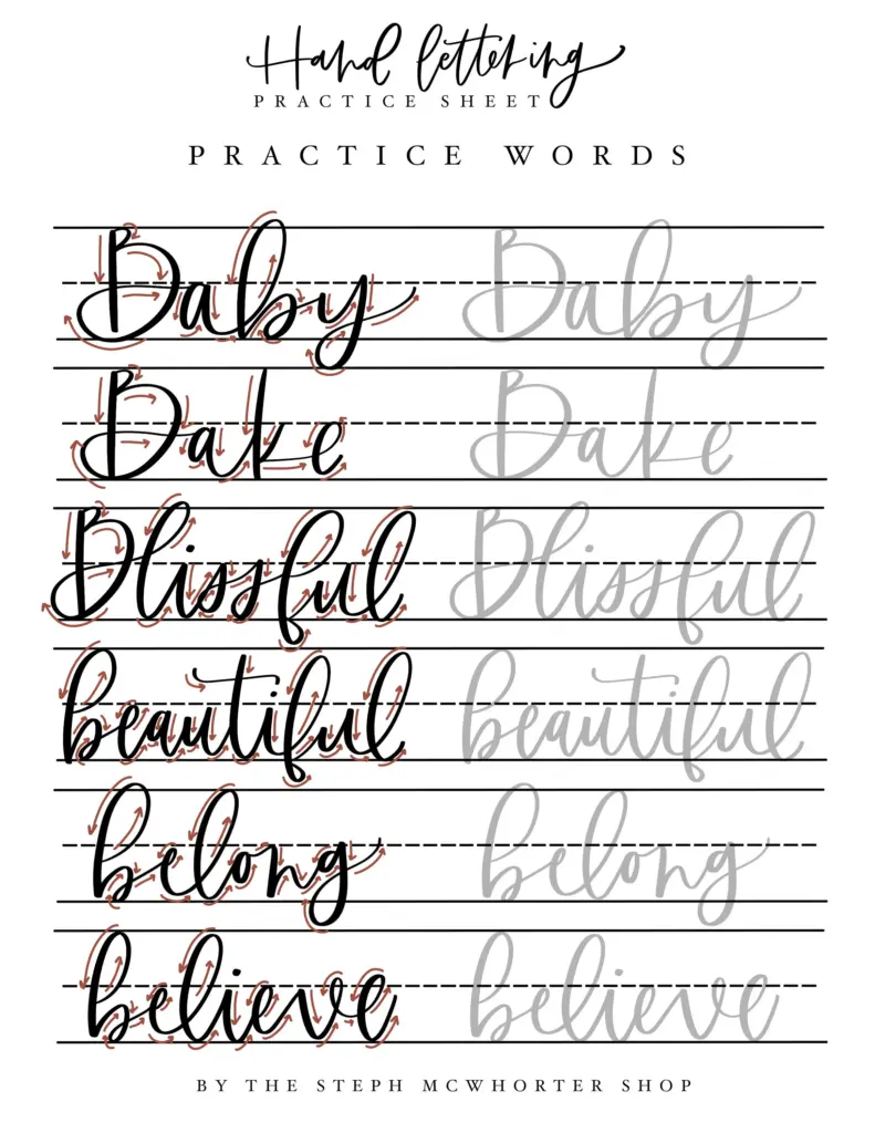 Calligraphy Worksheets 156 Words To