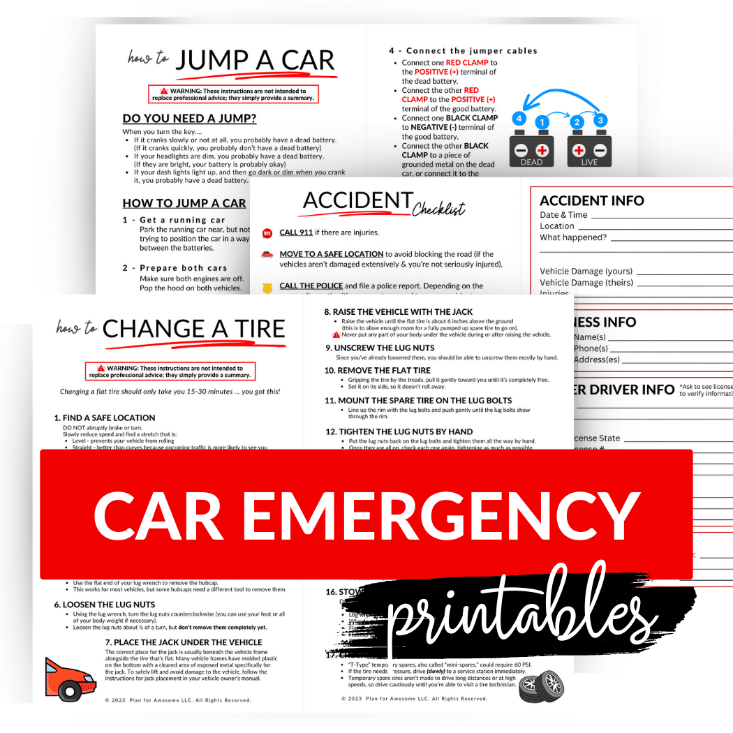 Car Emergency Printables For Your Glove Compartment