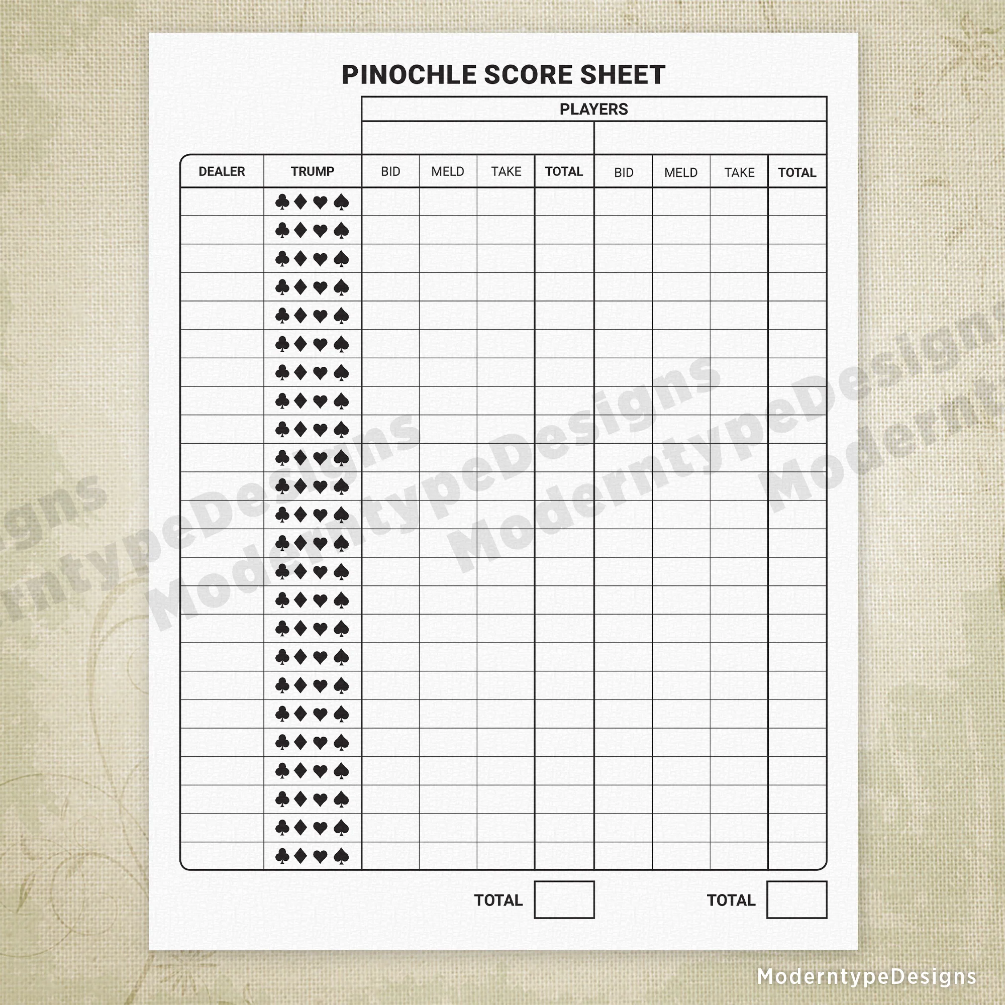 Card Game Scoring Sheets Printable Gam011