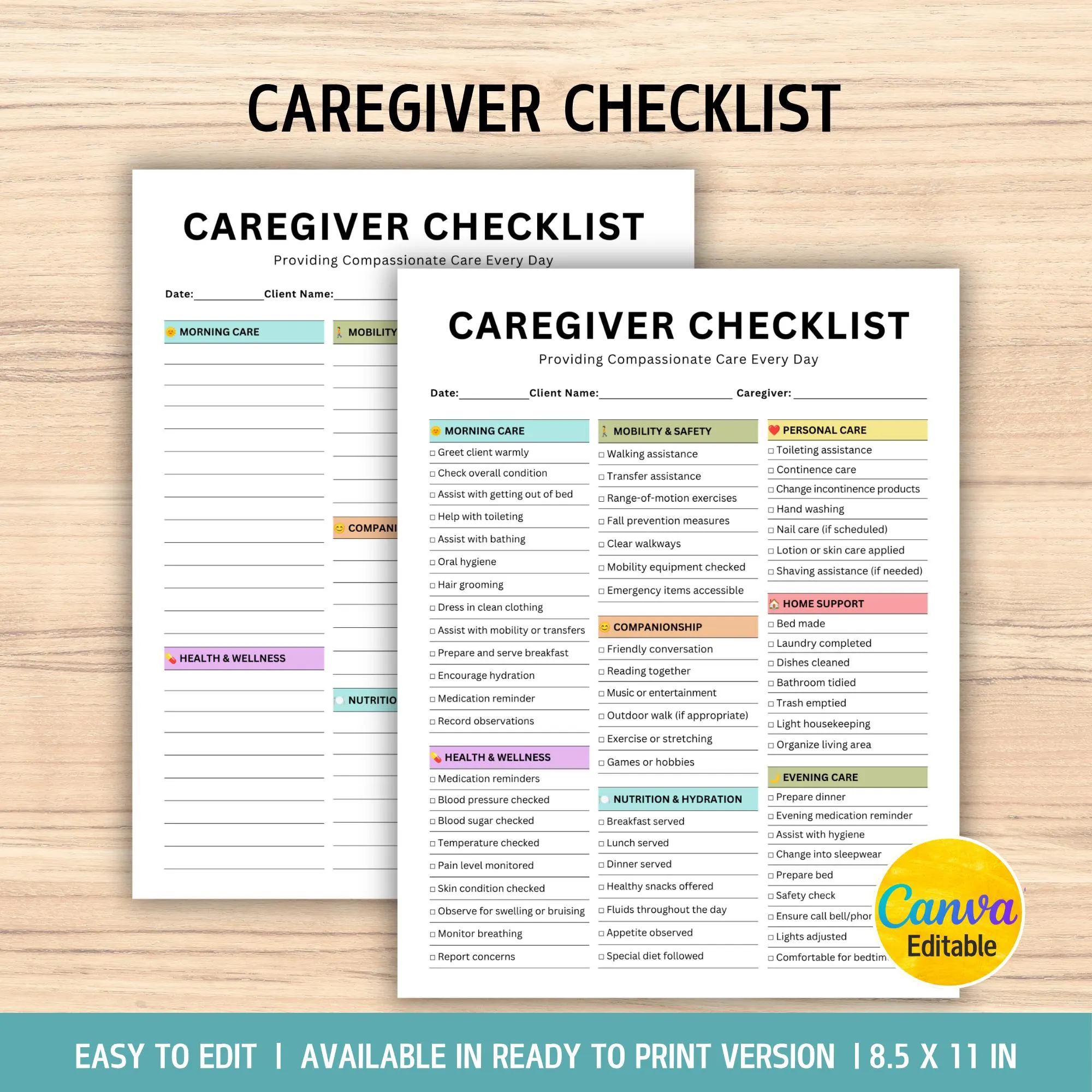 Caregiver Checklist Editable