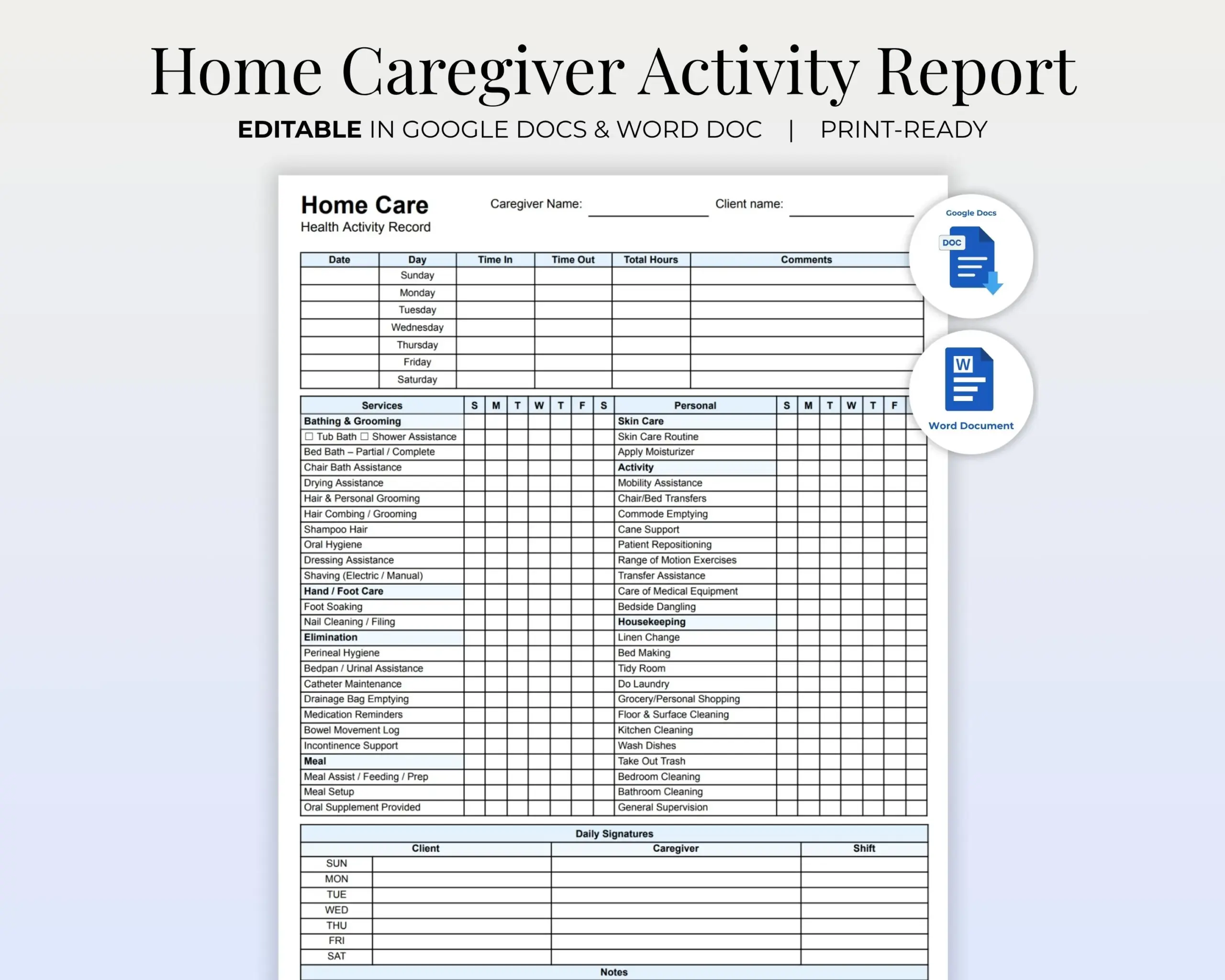 Caregiver Checklist Template