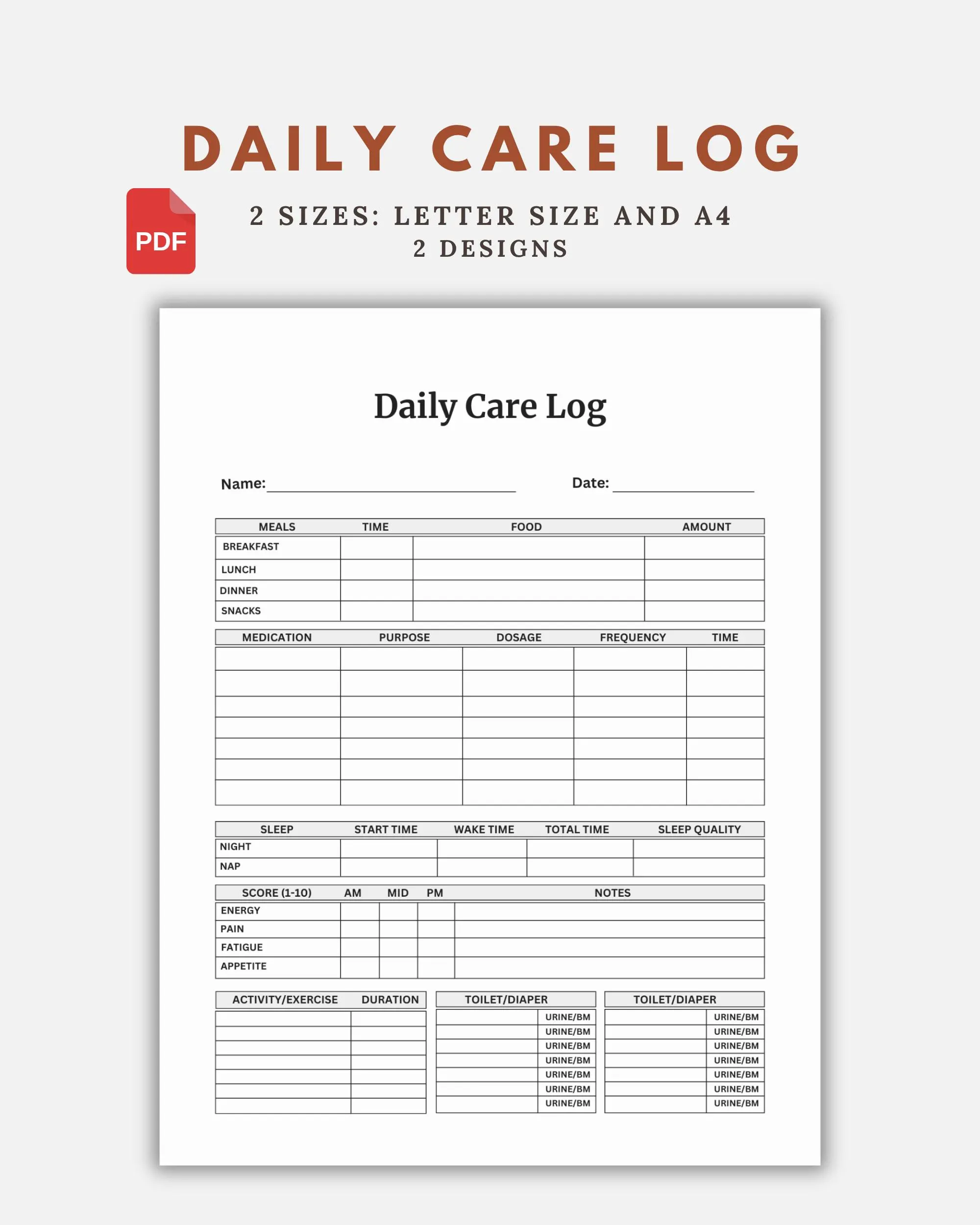 Caregiver Daily Care Log Printable For