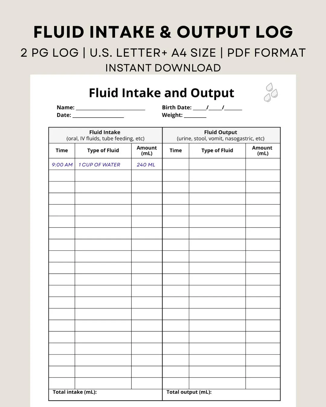 Caregiver Daily Chart Log