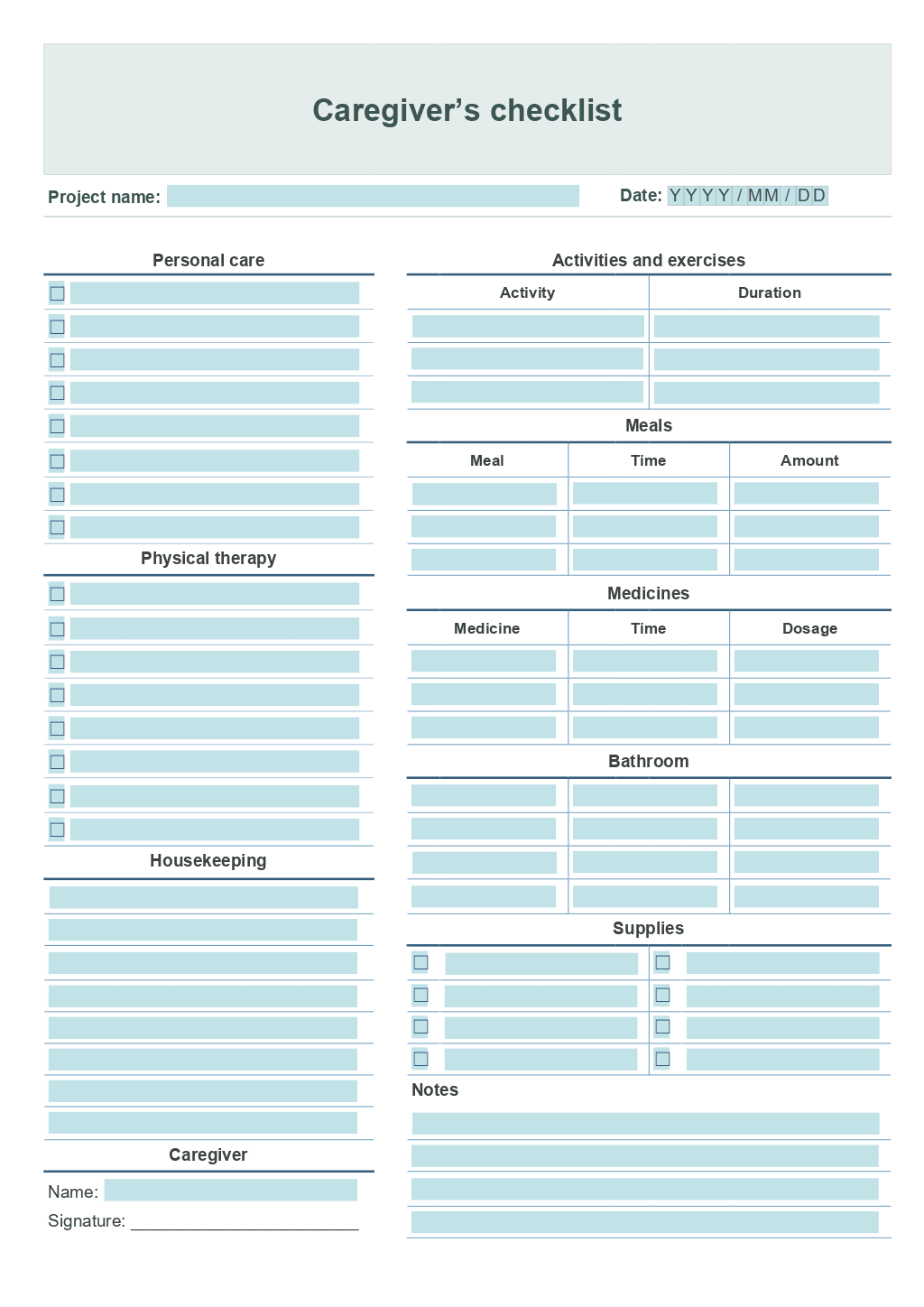 Caregiver Daily Checklist