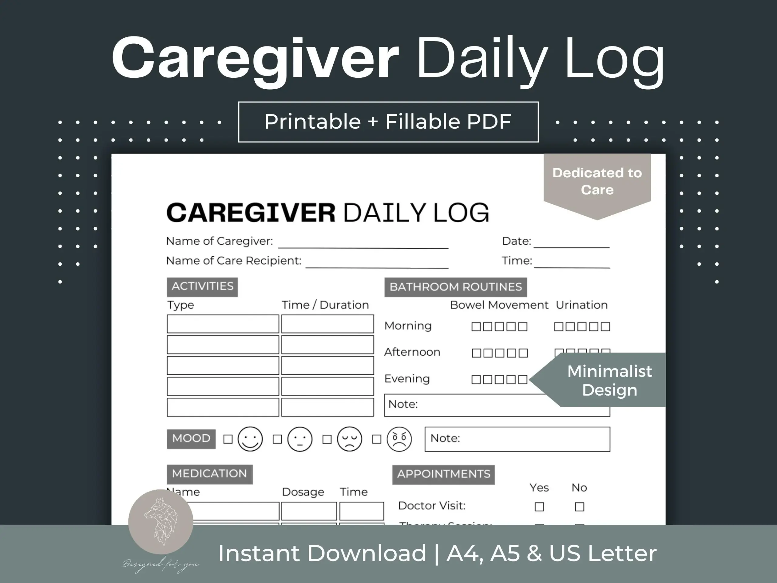 Caregiver Daily Log Printable Fillable