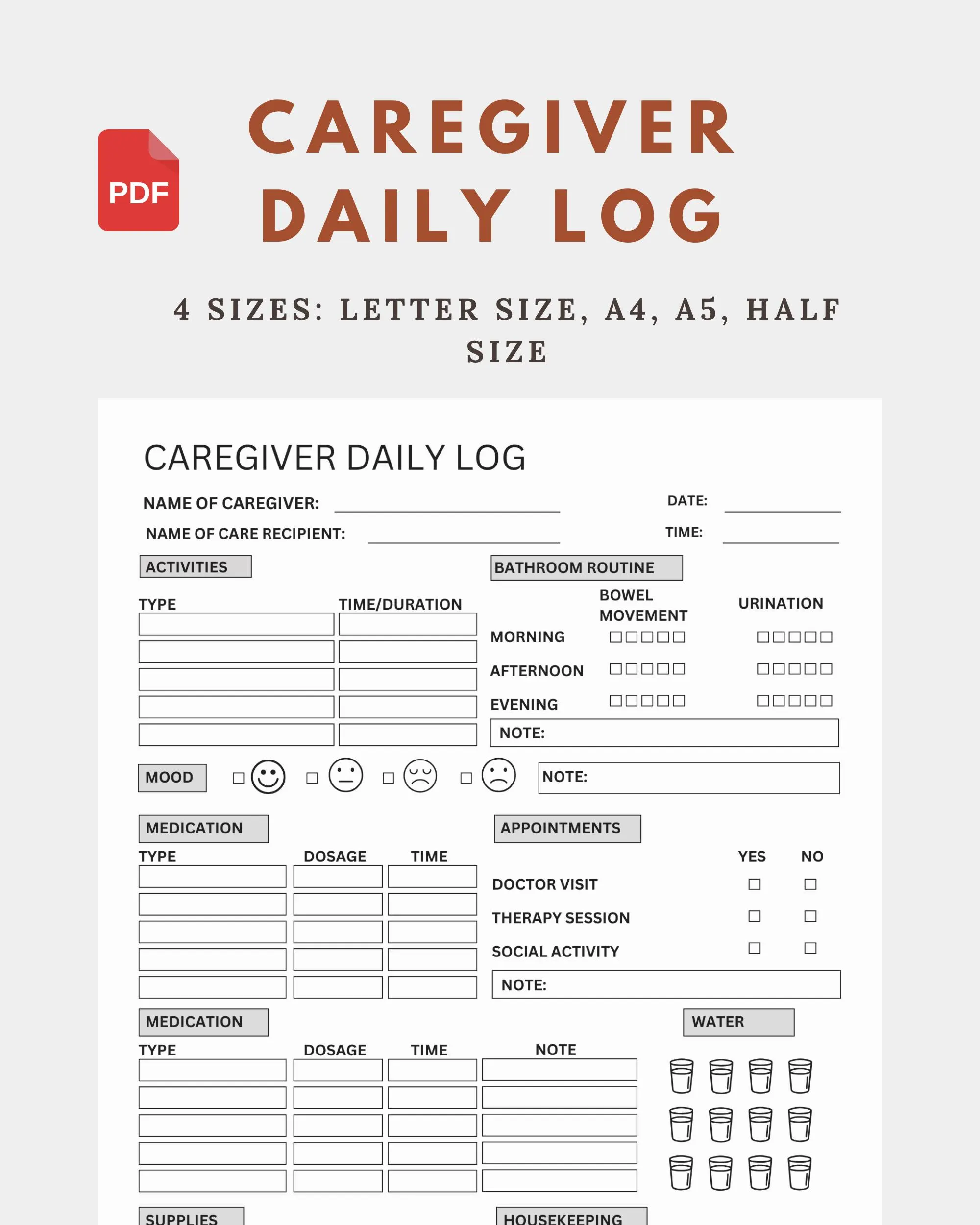 Caregiver Daily Log Printable Senior