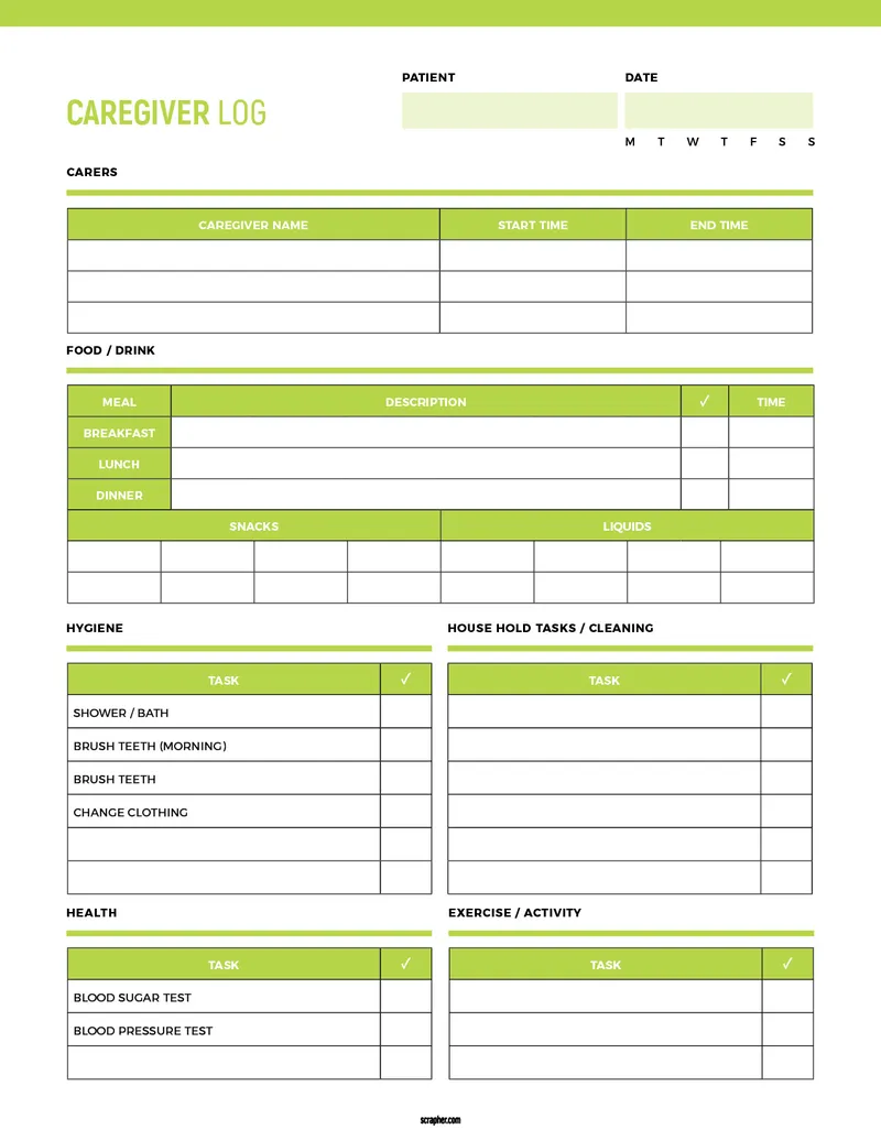 Caregiver Daily Log Sheet