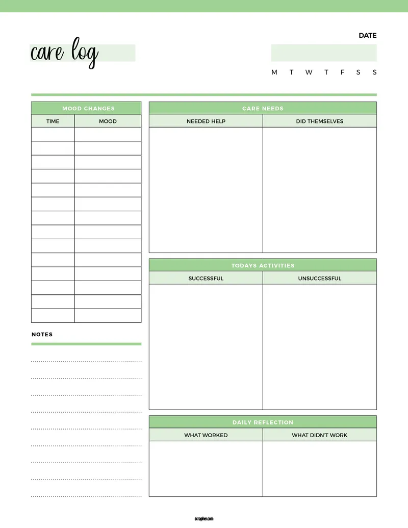 Caregiver Daily Log Sheet V3 Caregiver Daily Log Sheet V3