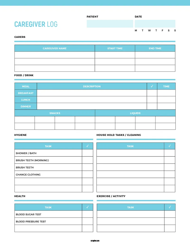 Caregiver Daily Log Sheet