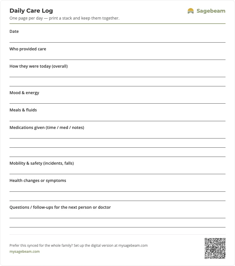 Caregiver Daily Log Template For Families