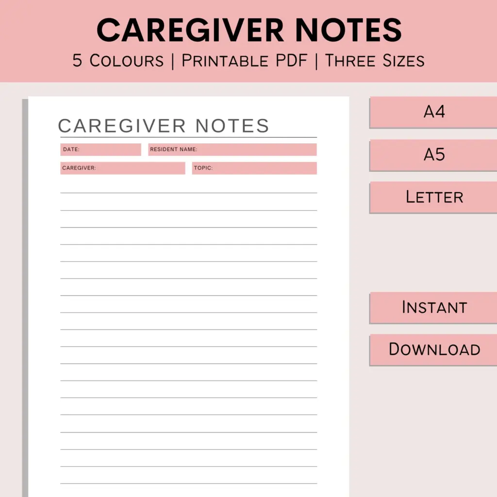 Caregiver Notes Sheet Printable Elderly
