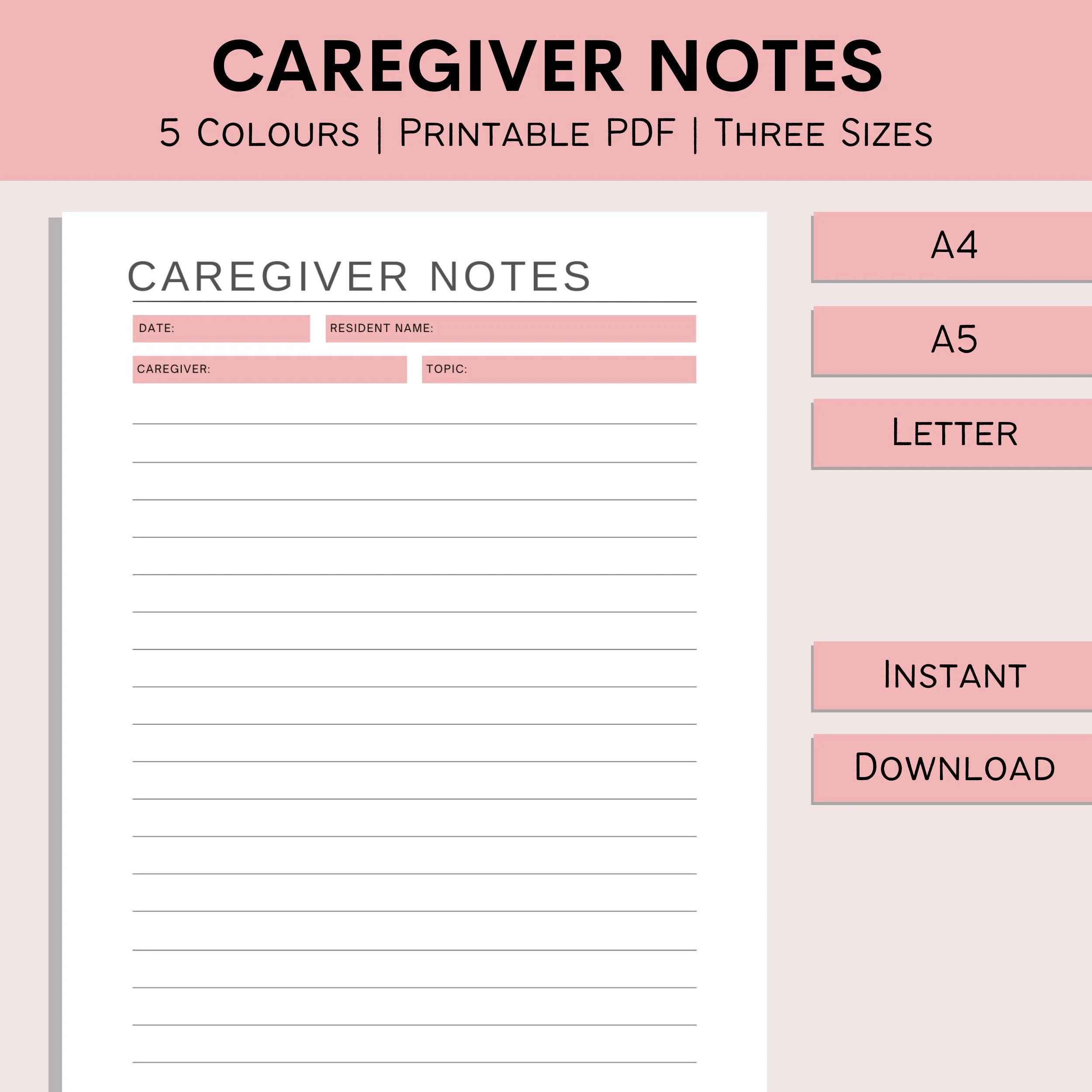 Caregiver Notes Sheet Printable Elderly