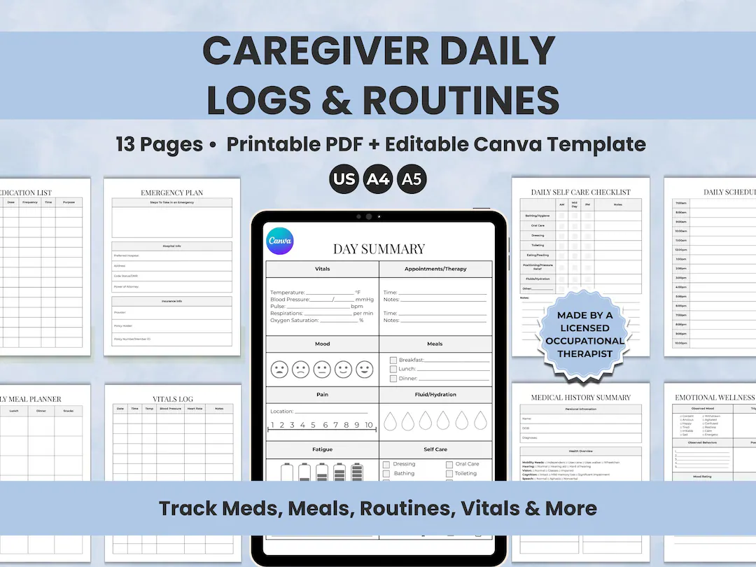Caregiver Planner Daily Log Checklist