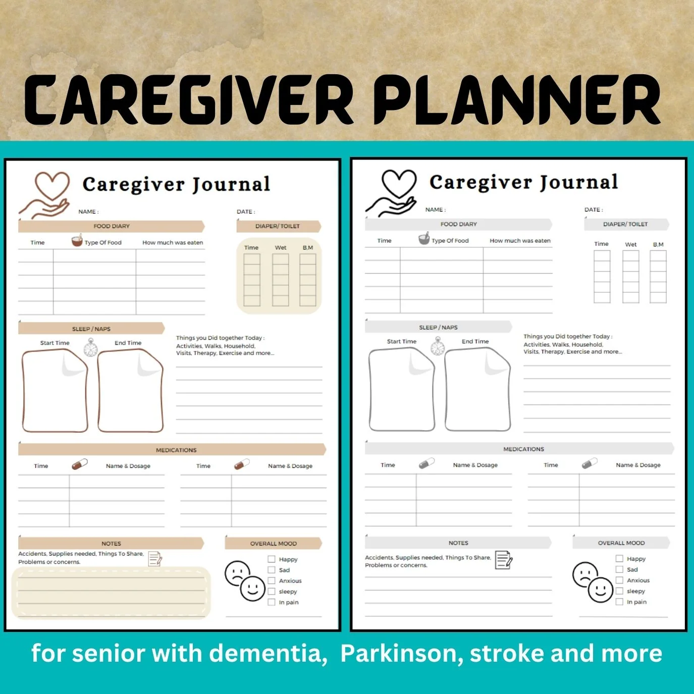 Caregiver Planner For Seniors With Alzheimer S Dementia Parkinson Memory Loss Stroke Printable For Nursing Home Memory Care Hospital