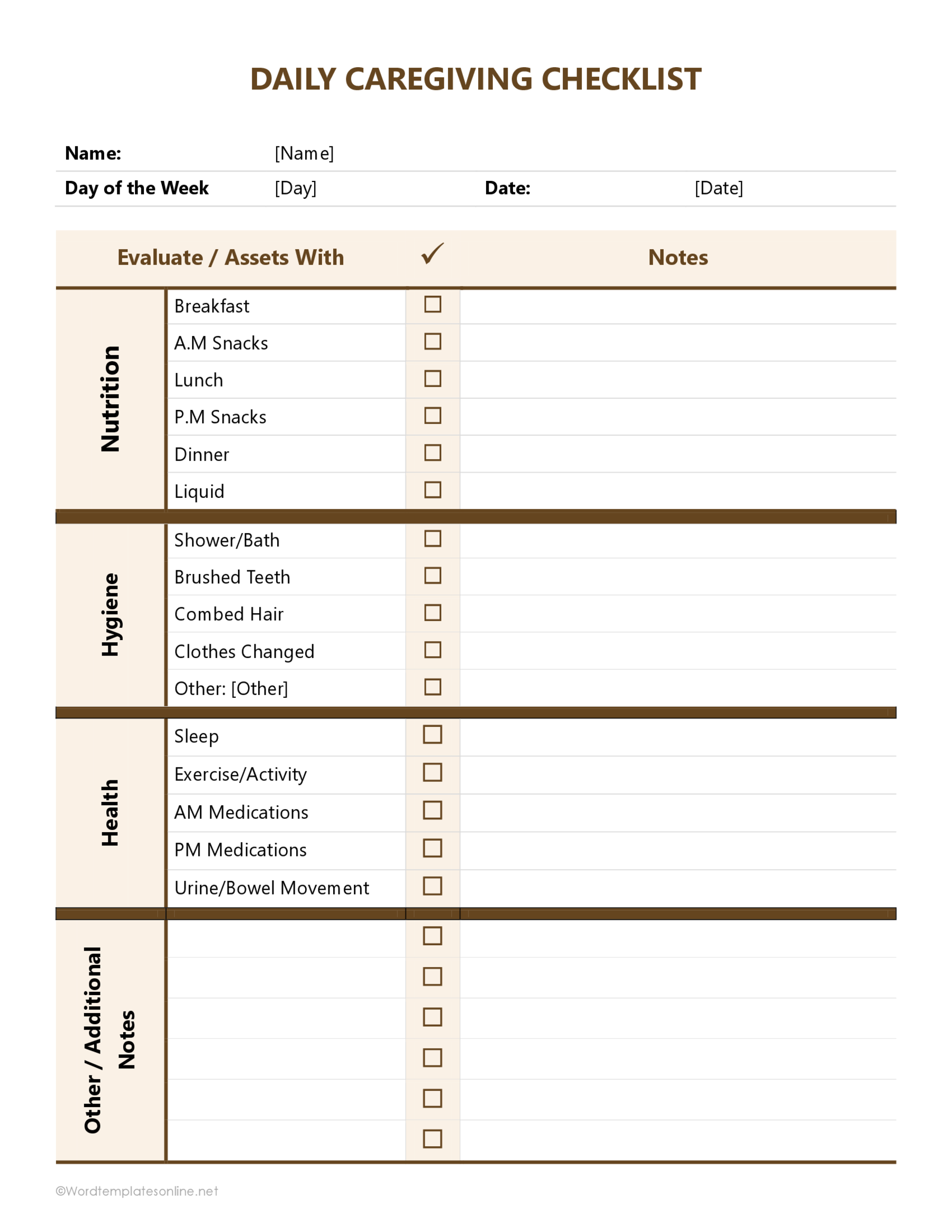 Caregiver Schedule Checklists